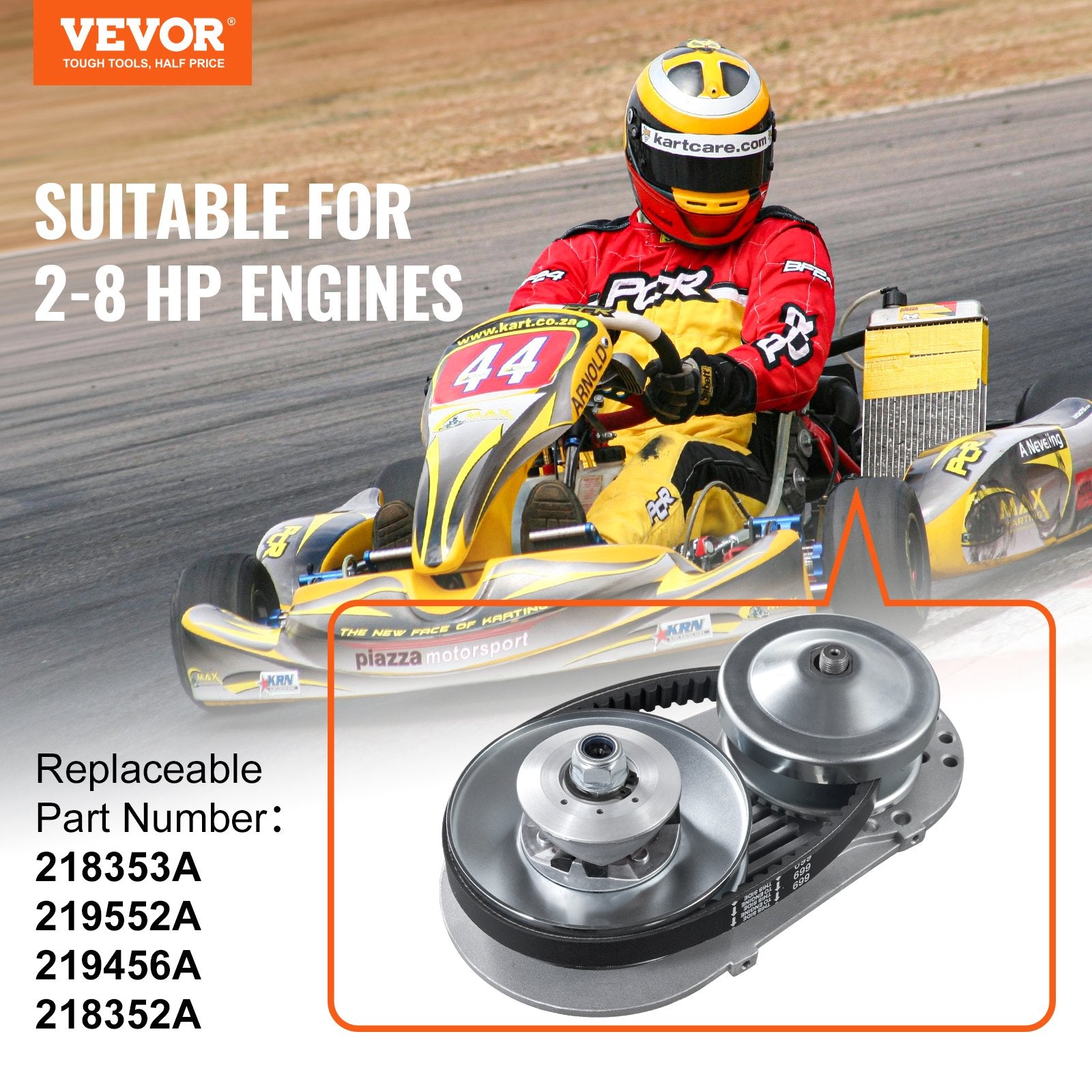 Drive Clutch for 2-8HP Engines, 2000 RPM, Durable with Belt & Accessories