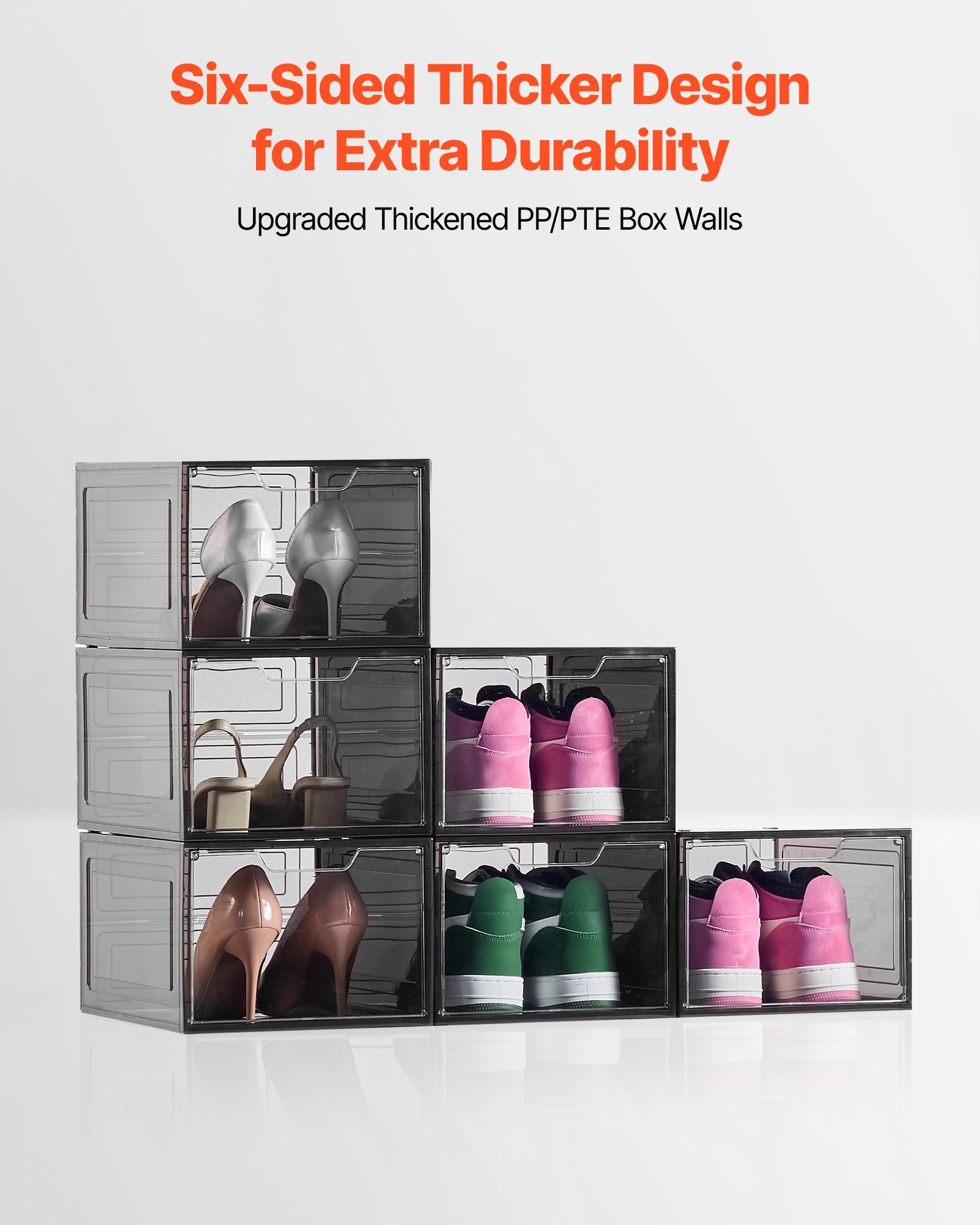 Shoe Storage Boxes 6 Pack Clear Stackable Magnetic Door Fits Up to US Size 13