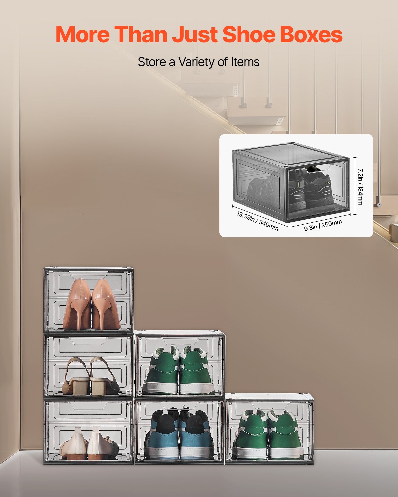 Shoe Storage Boxes 6 Pack Clear Stackable Magnetic Door Fits Up to US Size 13