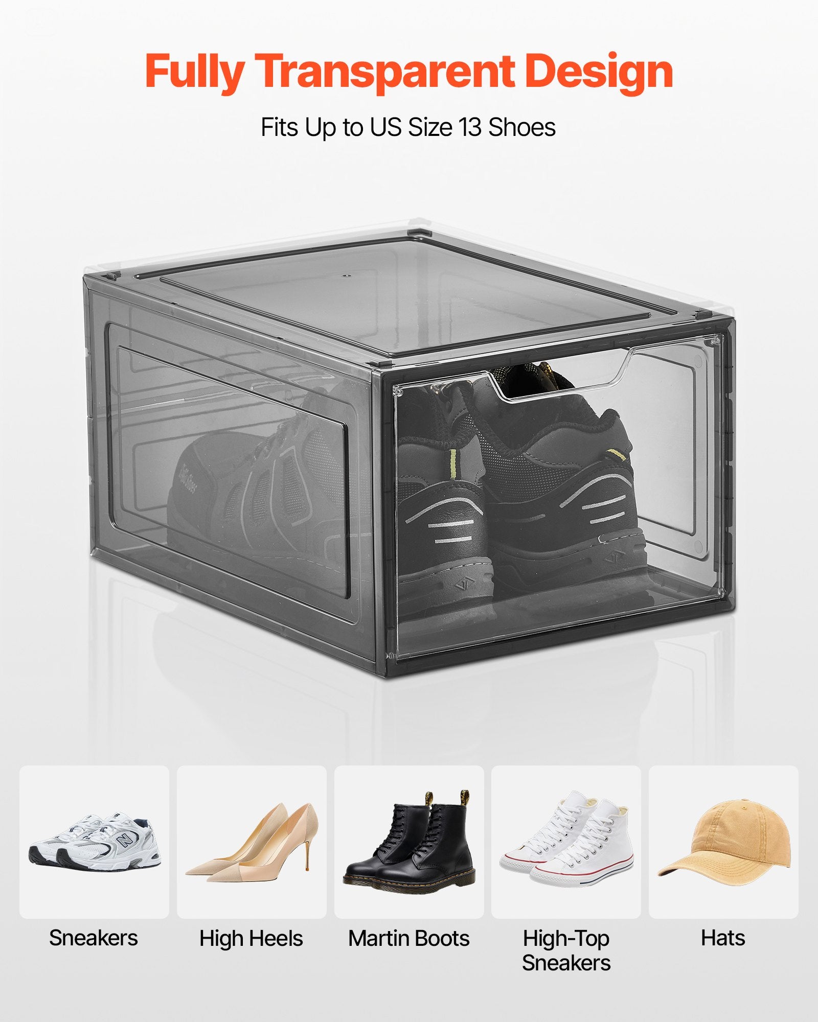 Shoe Storage Boxes 6 Pack Clear Stackable Magnetic Door Fits Up to US Size 13