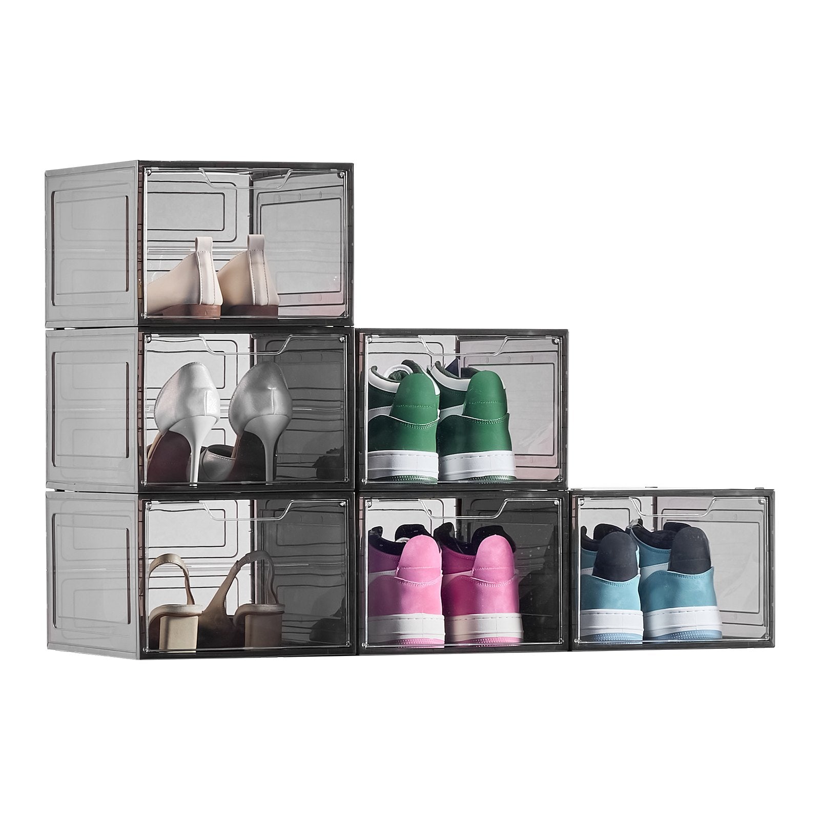 Shoe Storage Boxes 6 Pack Clear Stackable Magnetic Door Fits Up to US Size 13