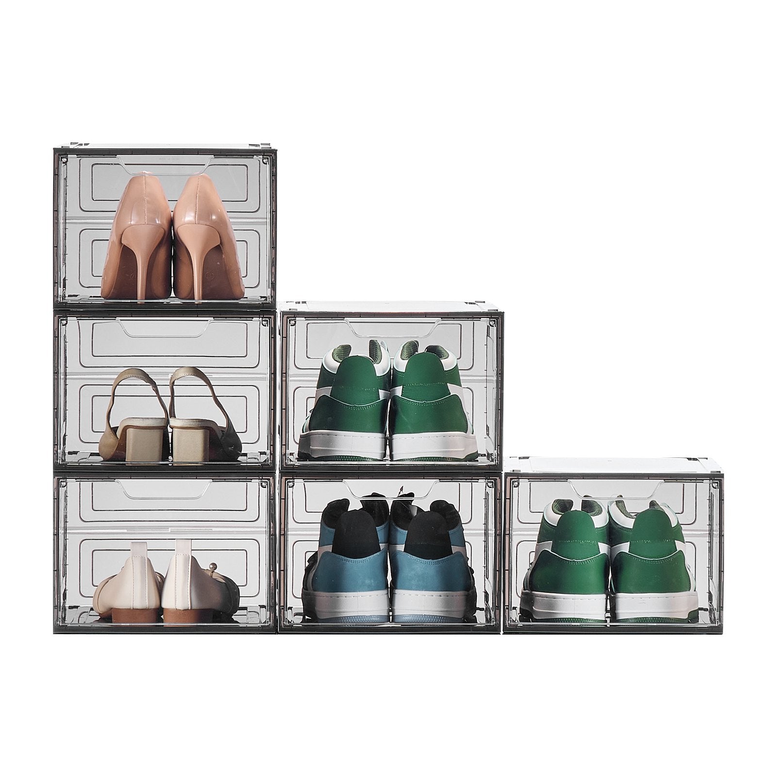Shoe Storage Boxes 6 Pack Clear Stackable Magnetic Door Fits Up to US Size 13