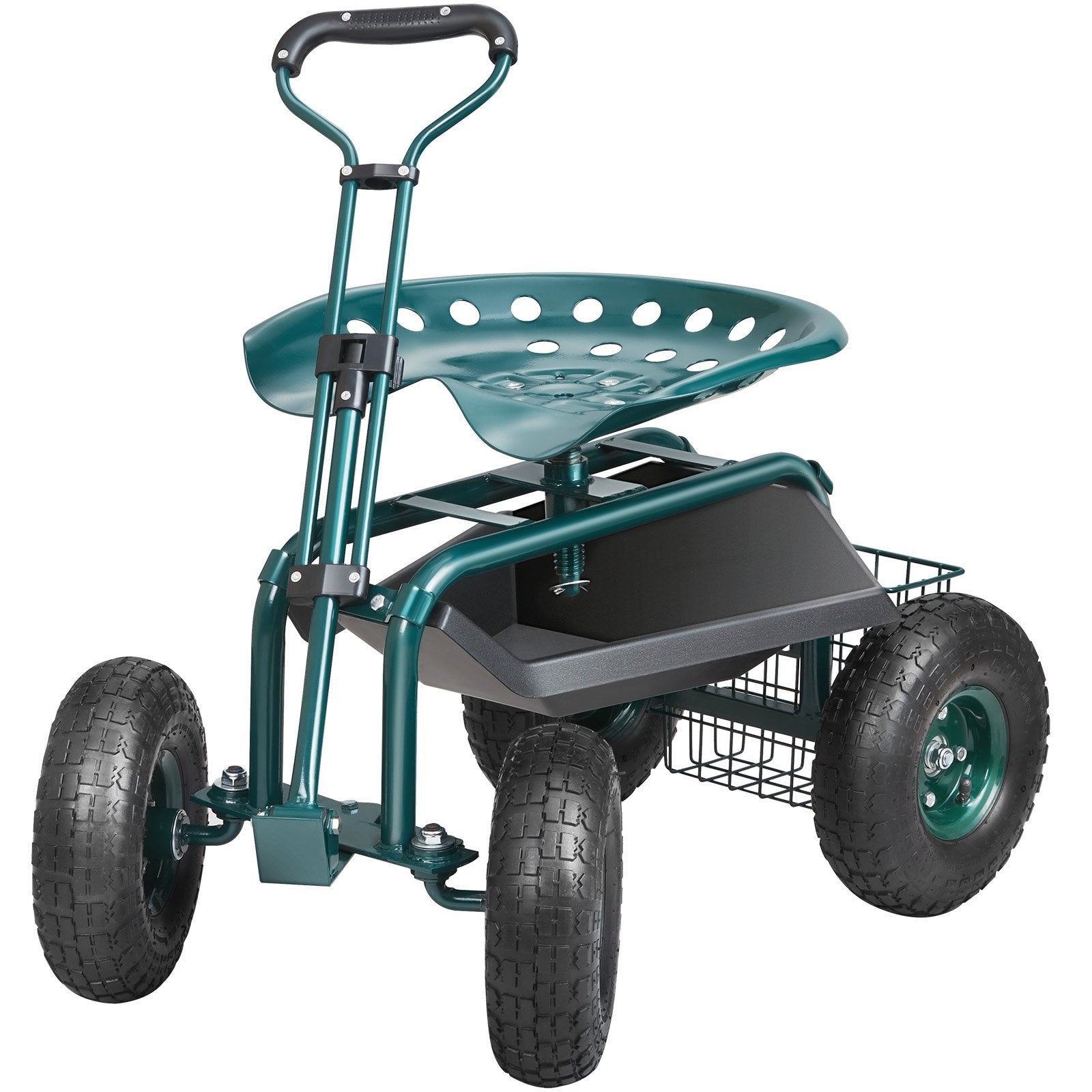 Garden Cart Rolling Workseat 360° Swivel Wagon Steering Handle Green