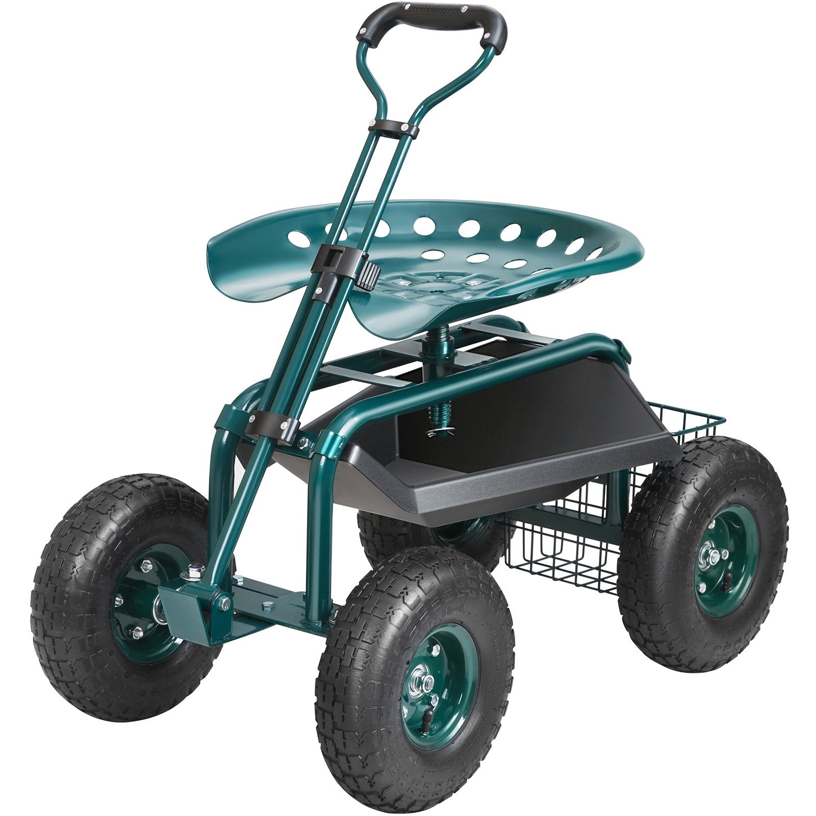 Garden Cart Rolling Workseat 360° Swivel Wagon Steering Handle Green