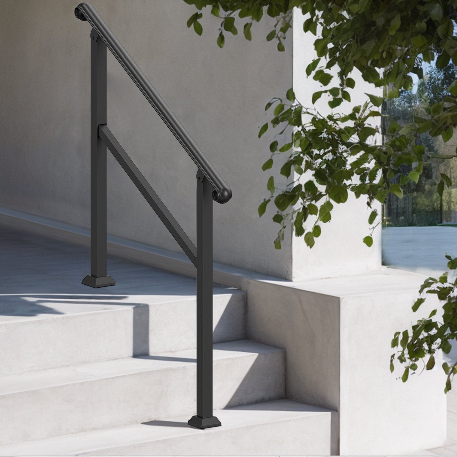 Handrails for Outdoor Steps, 2-3 Step Stair & Indoor Railing Kit, Black Rails