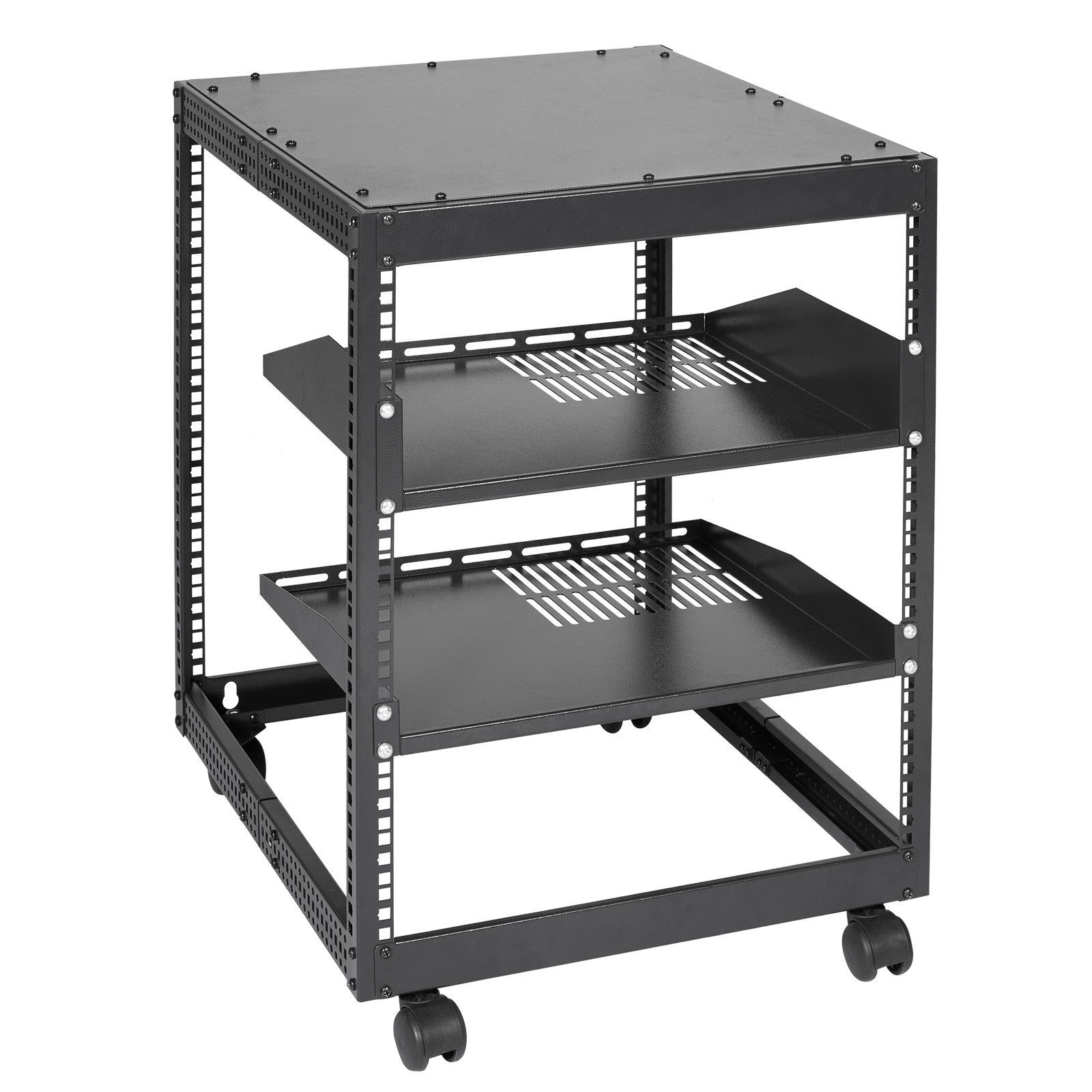 Server Rack 12U Open Frame 23-40in Adjustable Depth 4-Post Casters Standing
