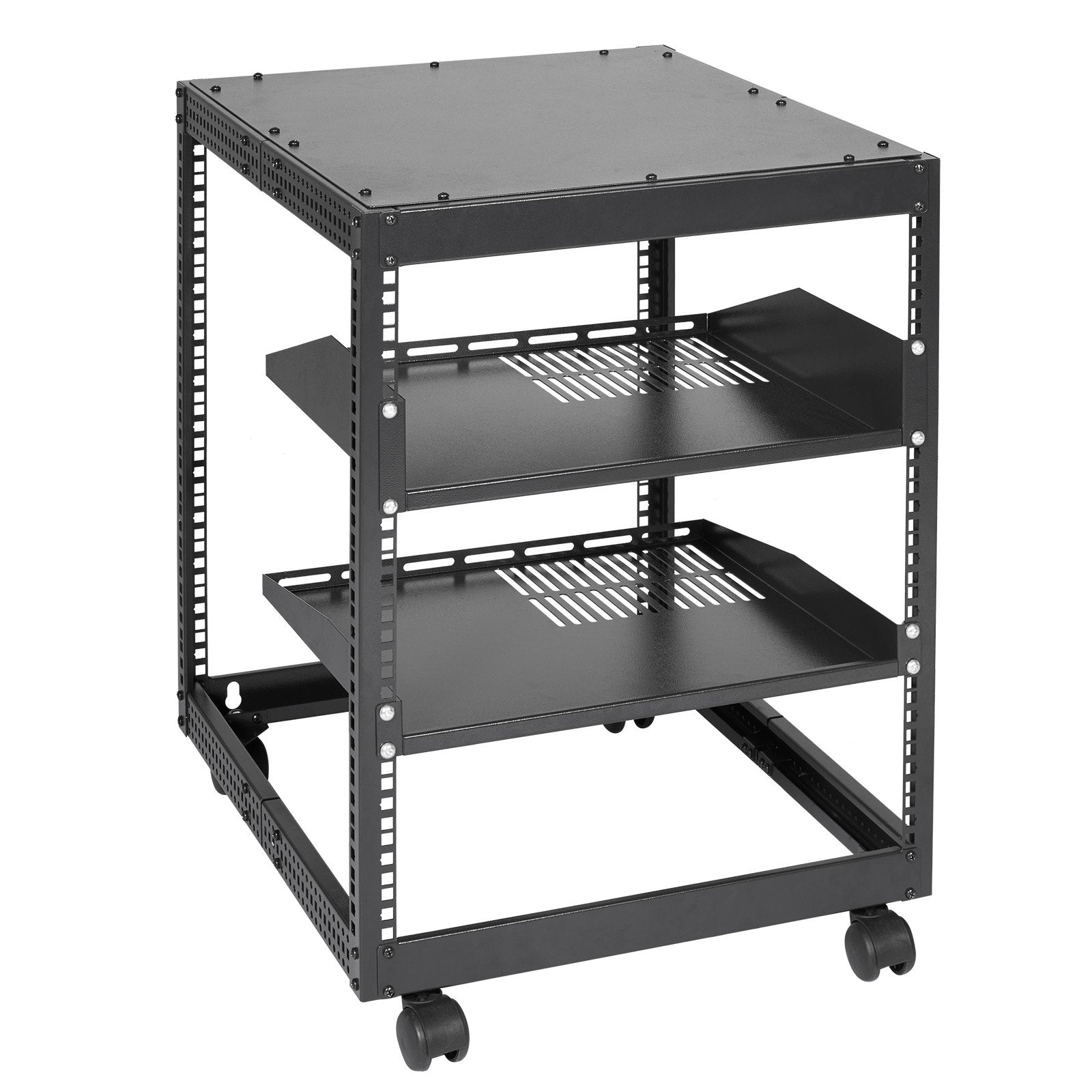 Server Rack 12U Open Frame 23-40in Adjustable Depth 4-Post Casters Standing