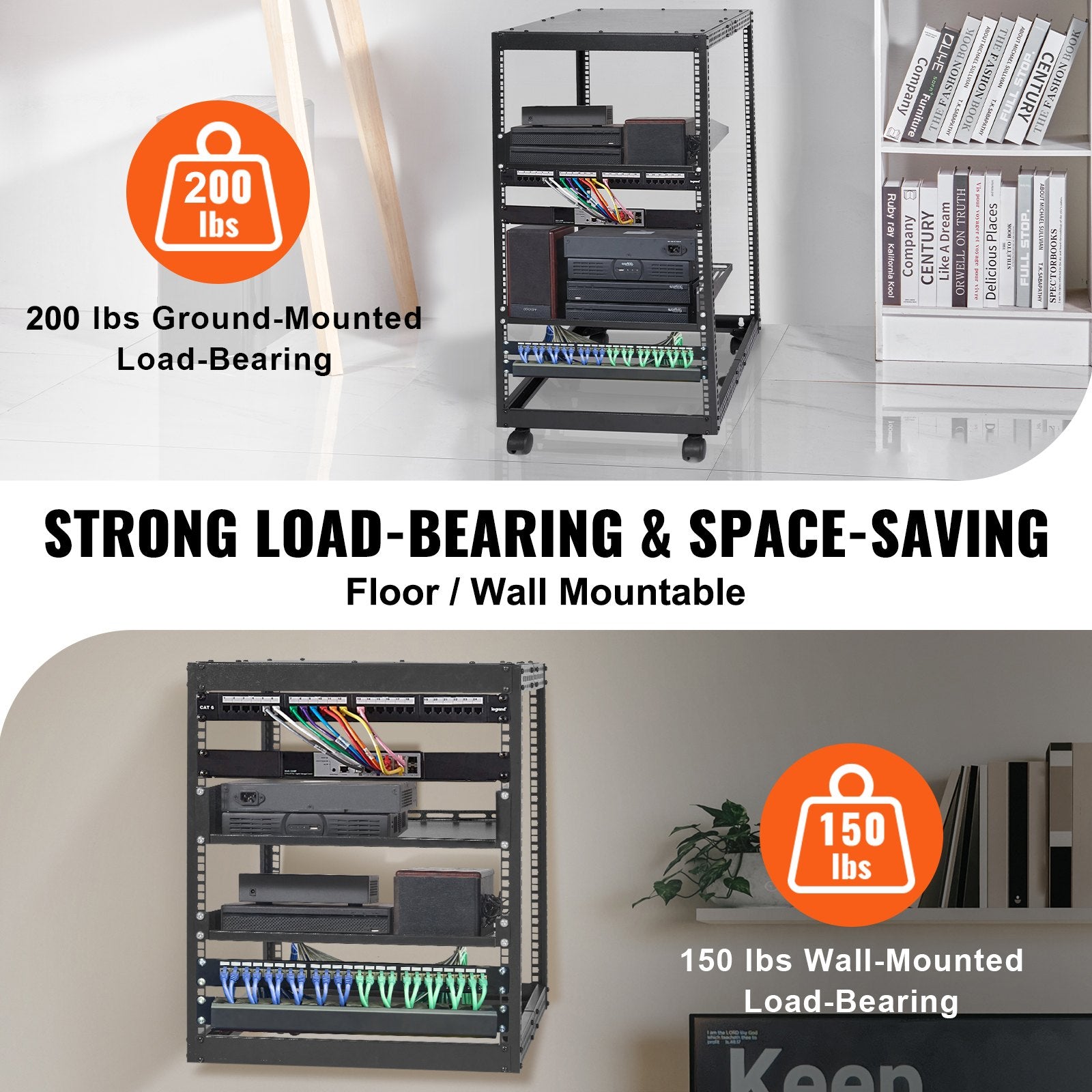 Server Rack 20U Open Frame 23-40in Adjustable Depth 4-Post Casters Standing