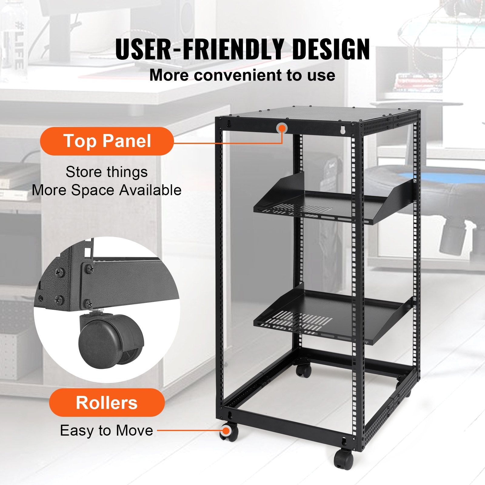 Server Rack 20U Open Frame 23-40in Adjustable Depth 4-Post Casters Standing