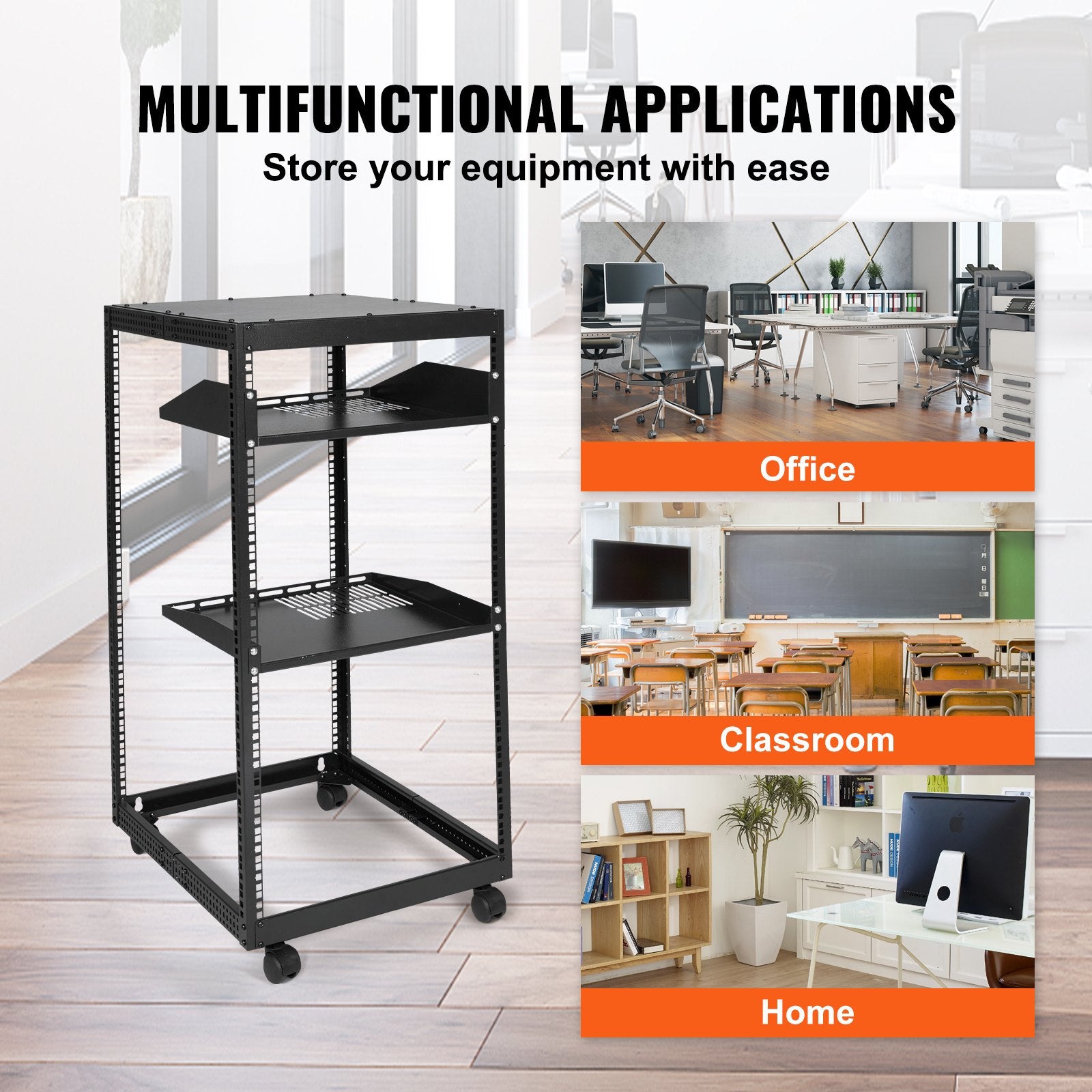 Server Rack 20U Open Frame 23-40in Adjustable Depth 4-Post Casters Standing