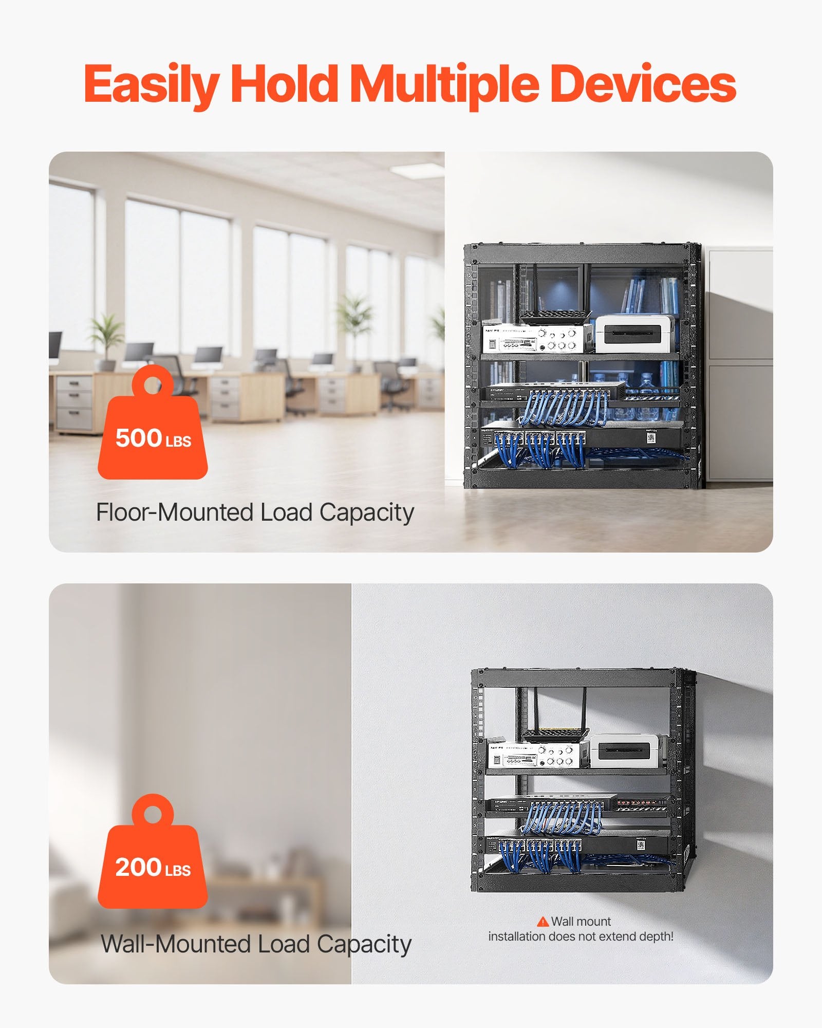 10U Open Frame Network Rack 585mm Wall Mount Floor Stand 4 Post Vented Shelves