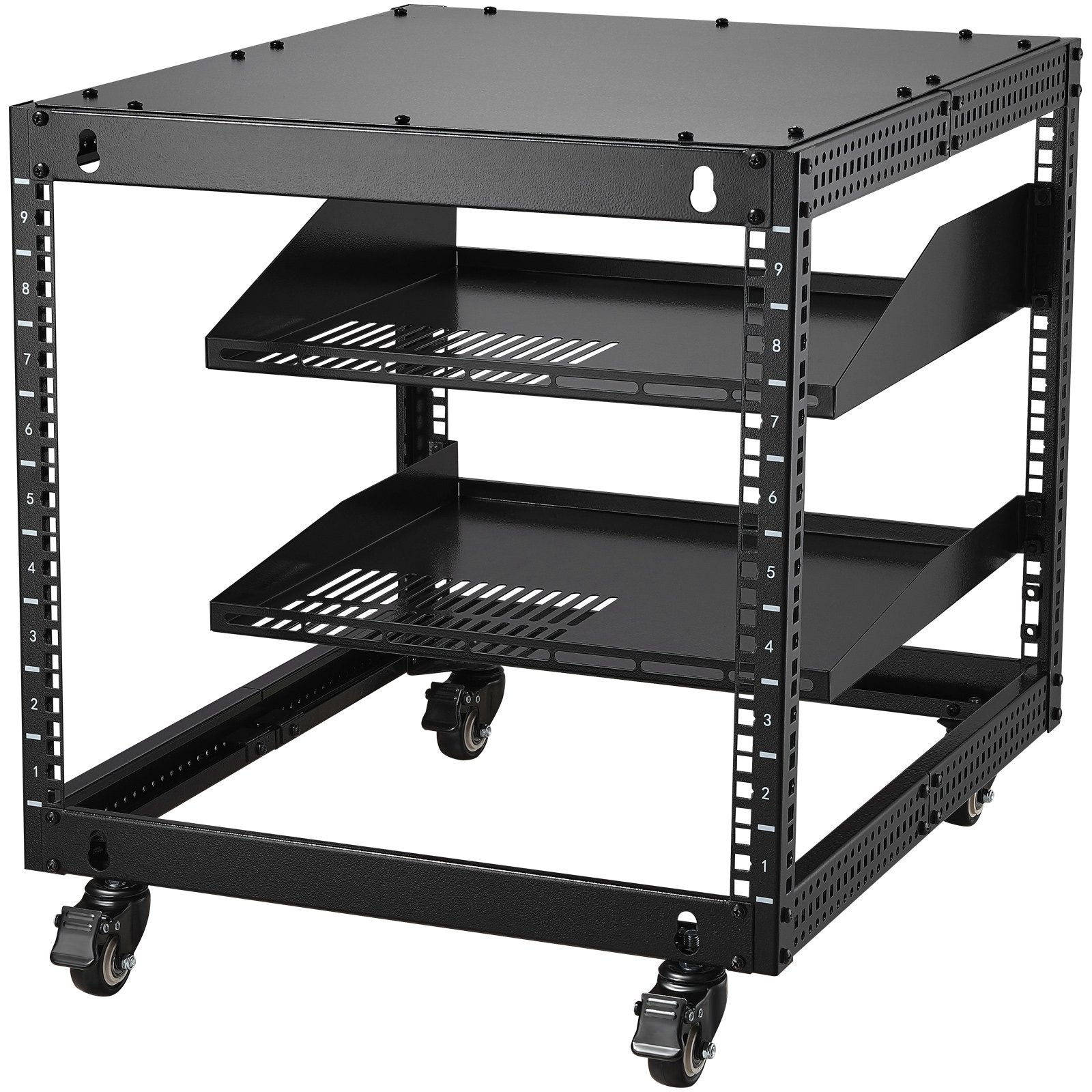Server Rack 9U Open Frame 584.2-1016mm Adjustable Depth Wall Mount Casters