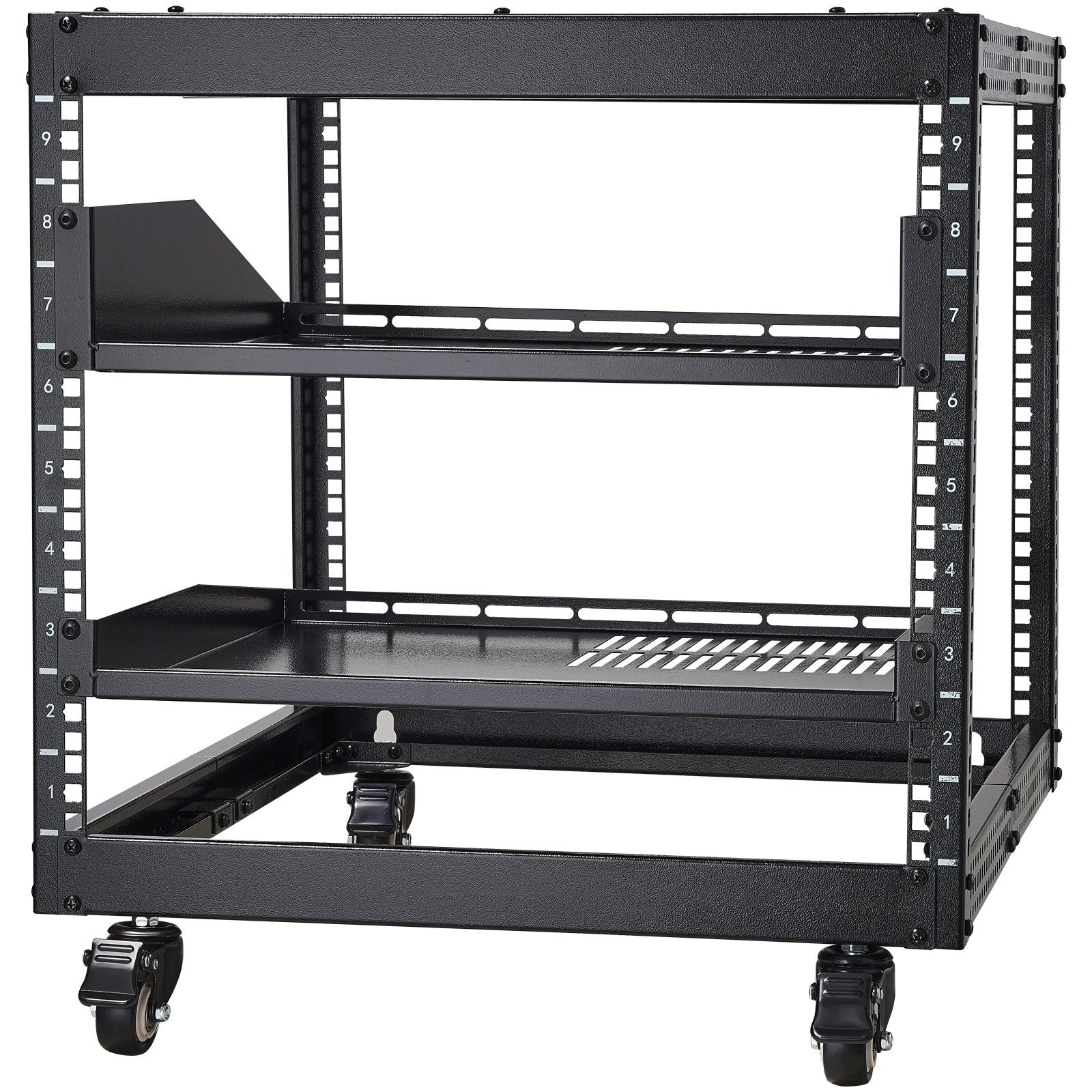 Server Rack 9U Open Frame 584.2-1016mm Adjustable Depth Wall Mount Casters