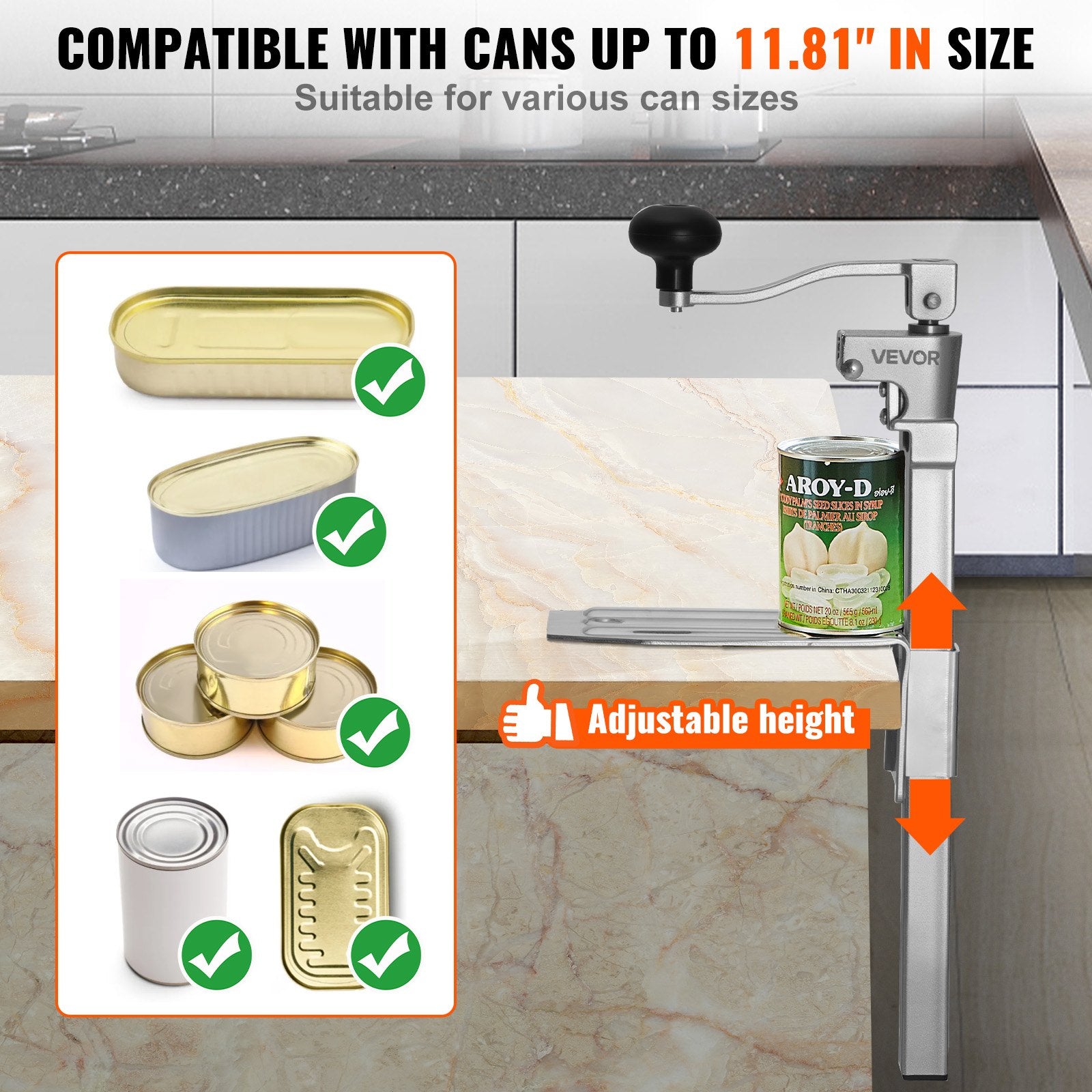 Commercial Can Opener Heavy-Duty Manual Tabletop Adjustable 300mm Stainless
