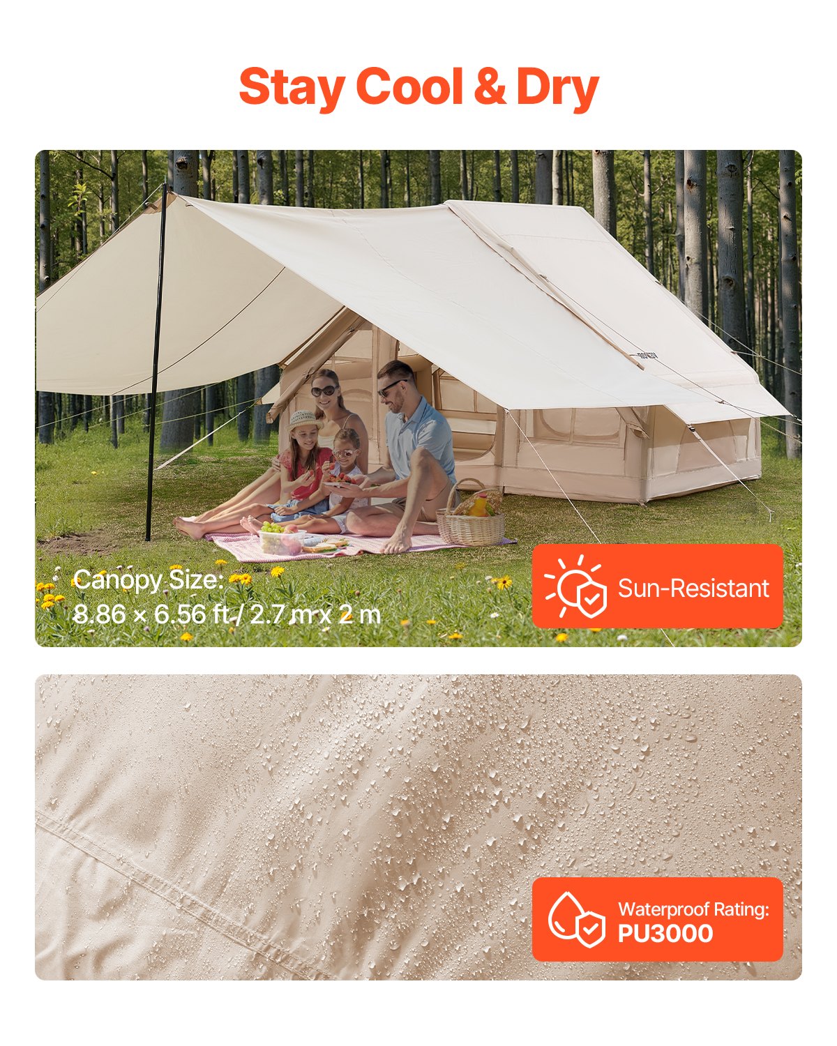 Inflatable 3-5 Person Camping Tent 300D Oxford with Canopy Beige Blow Up Tent