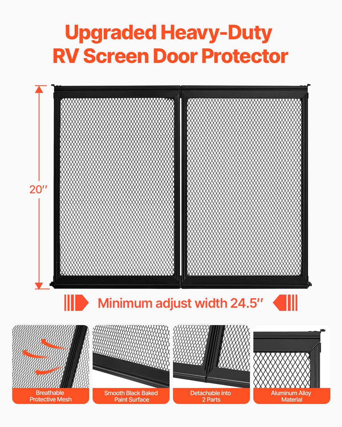 RV Screen Door Protector, Aluminum Mesh Grille for Pet Protection, Black