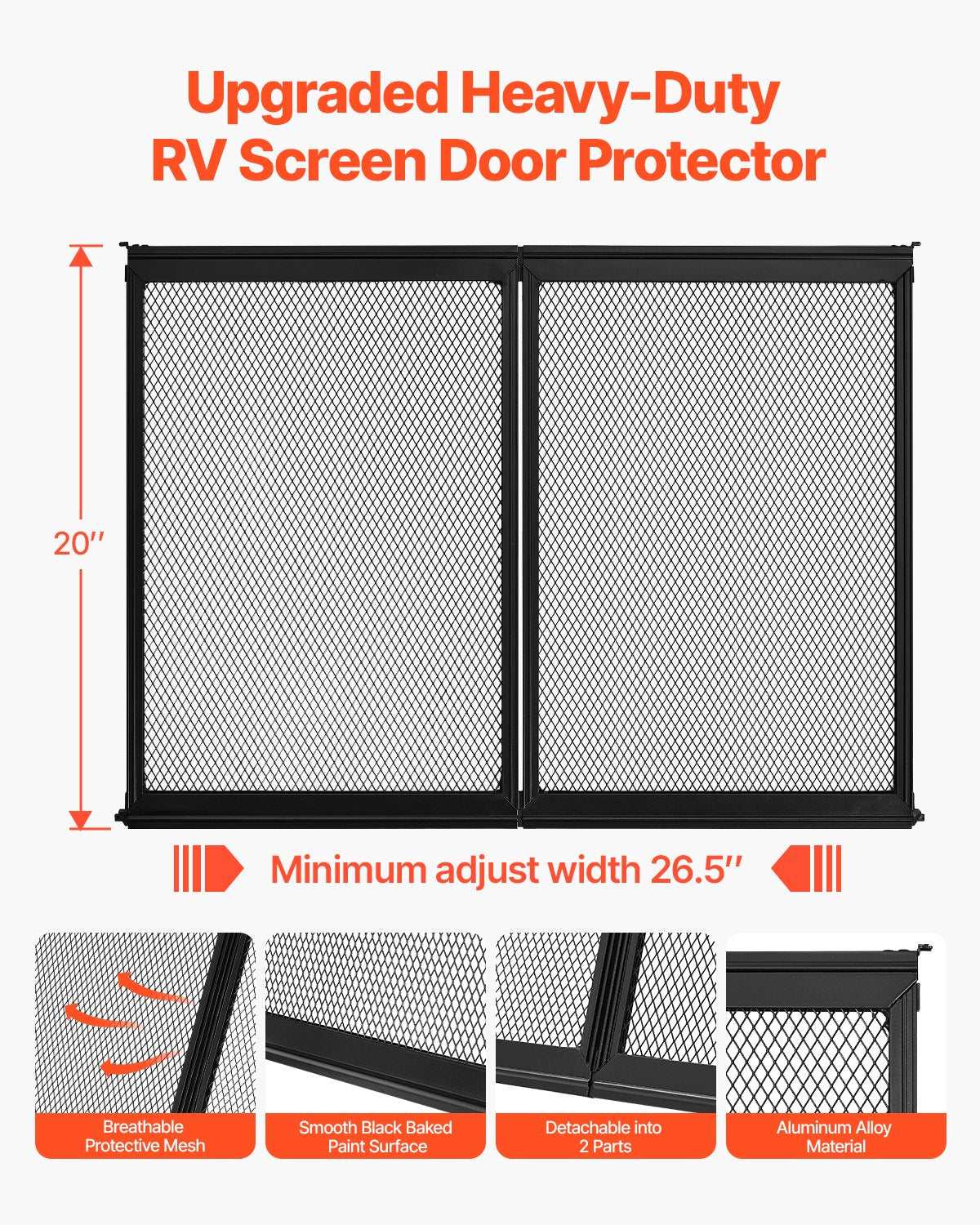 RV Screen Door Protector 673.1x508mm Aluminum Mesh Entry Guard for Pets, Black