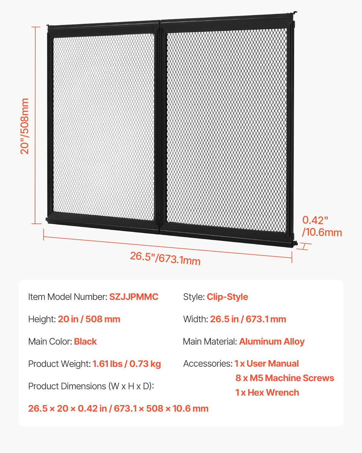 RV Screen Door Protector 673.1x508mm Aluminum Mesh Entry Guard for Pets, Black