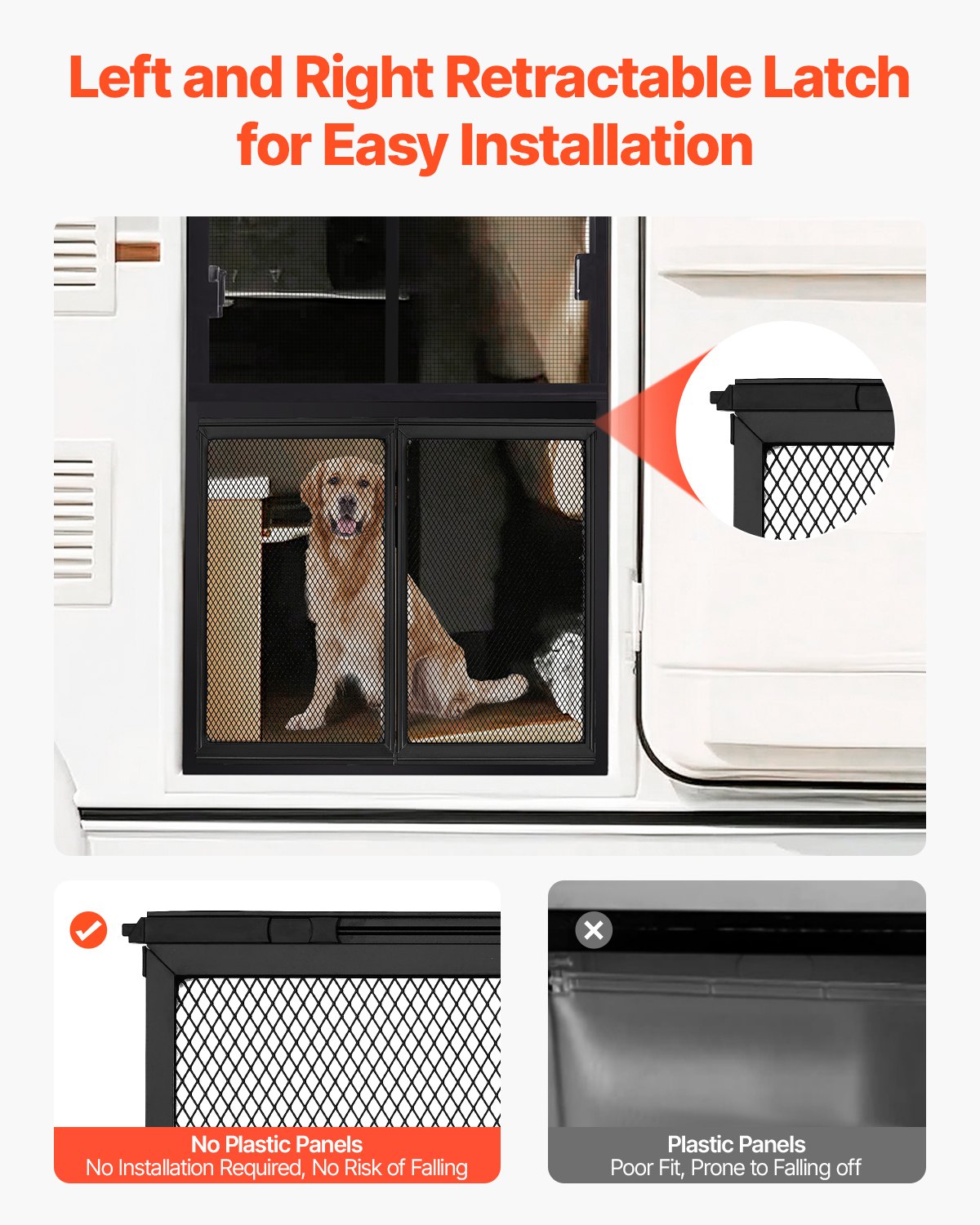 RV Screen Door Protector 571.5x508mm Aluminum Mesh Entry Guard for Pets, Black