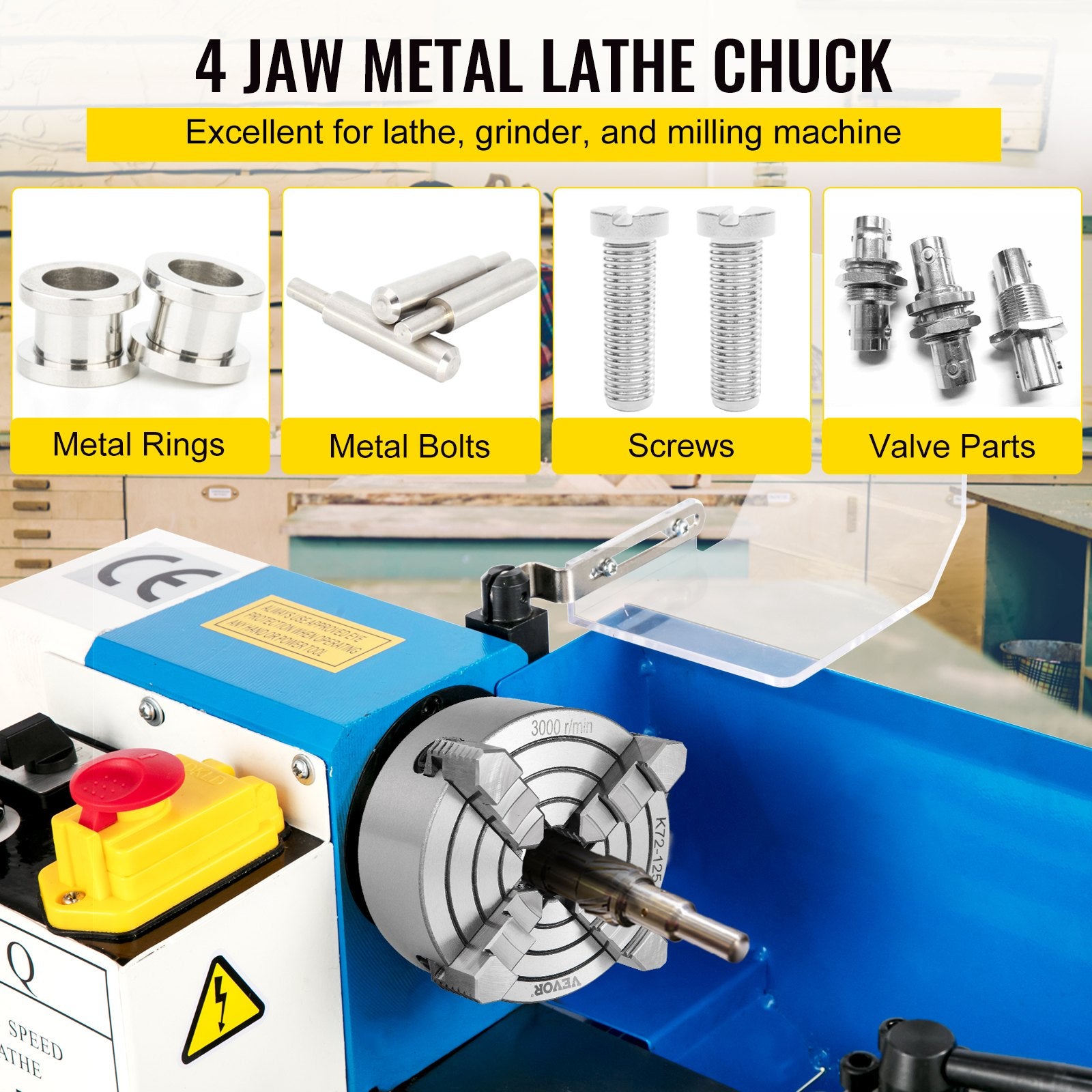 Metal Lathe Chuck 4-Jaw Independent 5-Inch Cast Iron for Milling Turning CNC