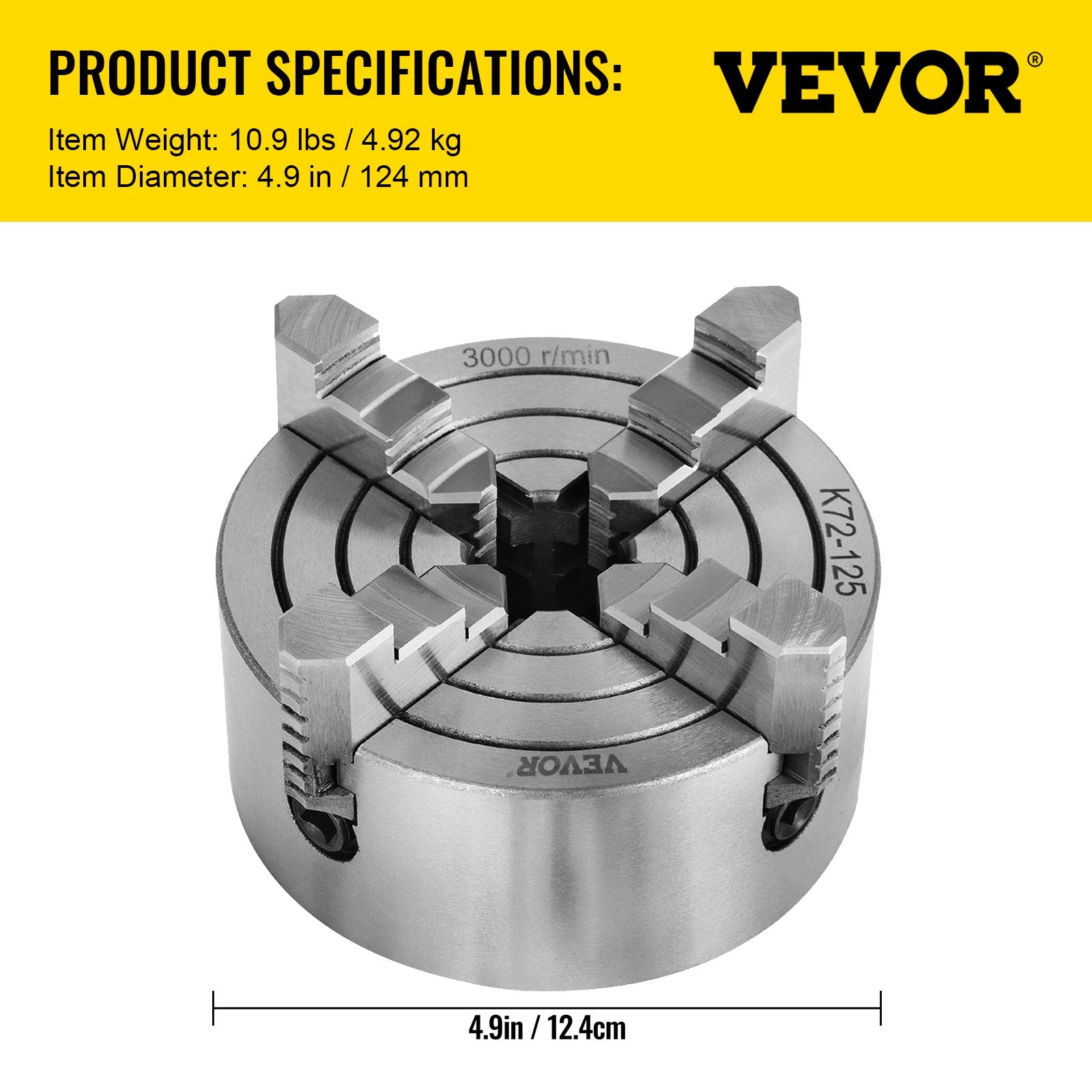 Metal Lathe Chuck 4-Jaw Independent 5-Inch Cast Iron for Milling Turning CNC