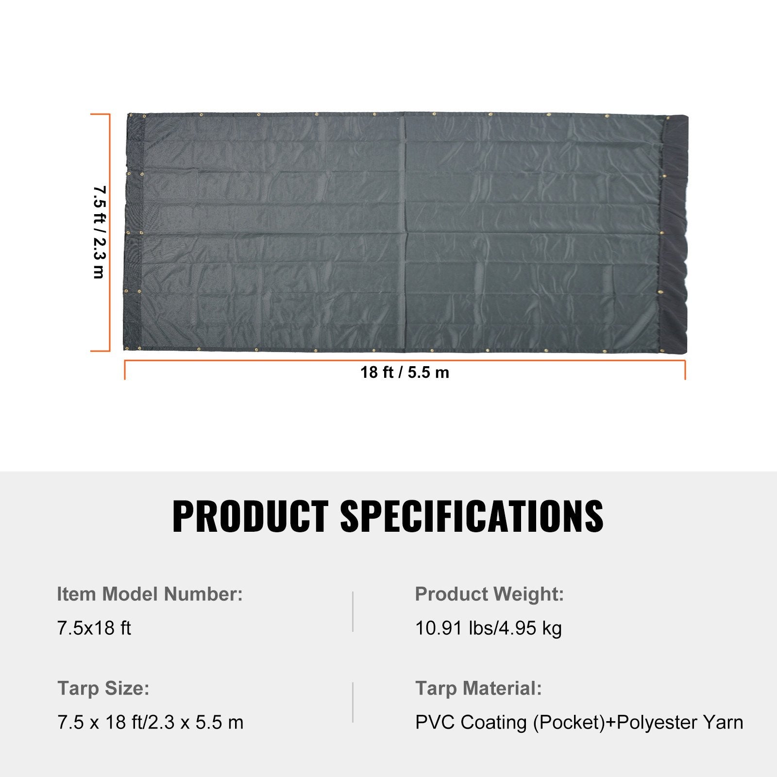 Dump Truck Mesh Tarp 7.5x18ft PVC Coated Black Heavy Duty with Brass Grommets
