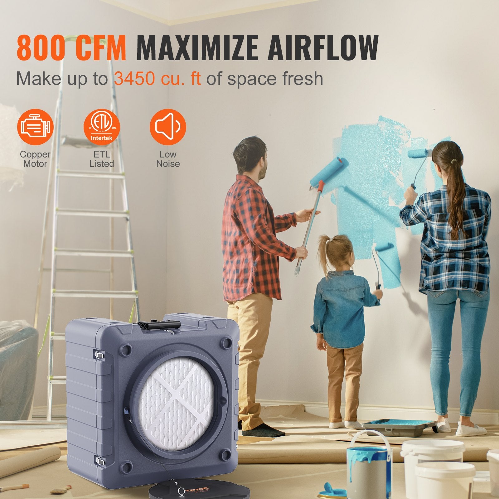 Air Scrubber 3-Stage Filtration 800 CFM Stackable Air Cleaner MERV10 H13 HEPA