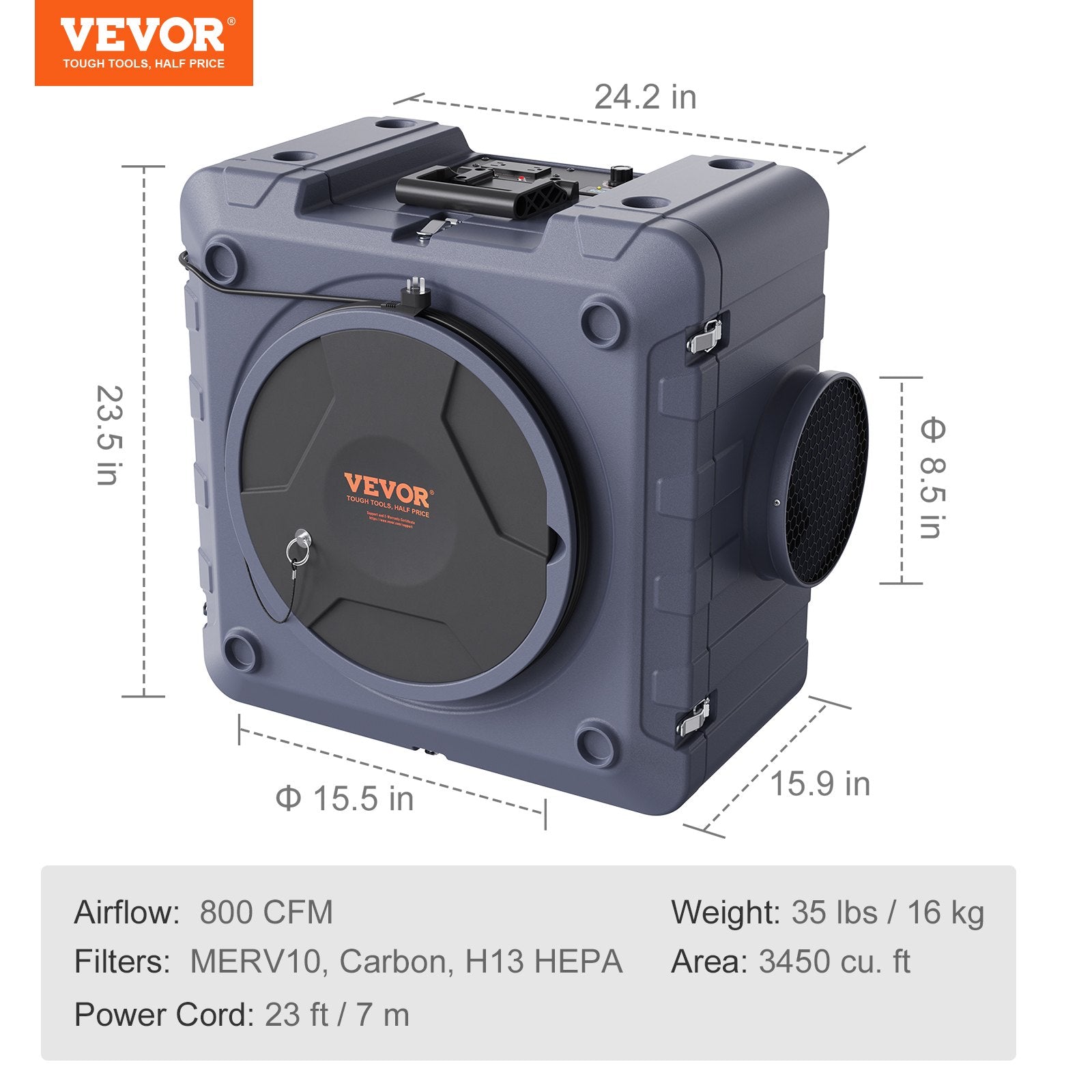 Air Scrubber 3-Stage Filtration 800 CFM Stackable Air Cleaner MERV10 H13 HEPA
