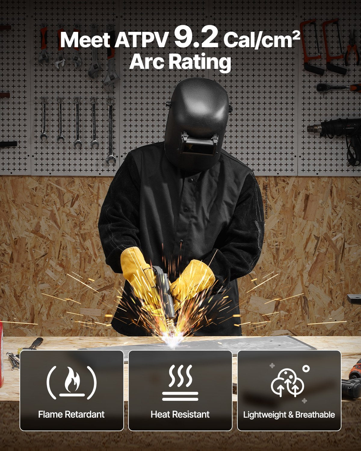 Welding Jacket Flame-Resistant L Split Cowhide Leather FR Cotton