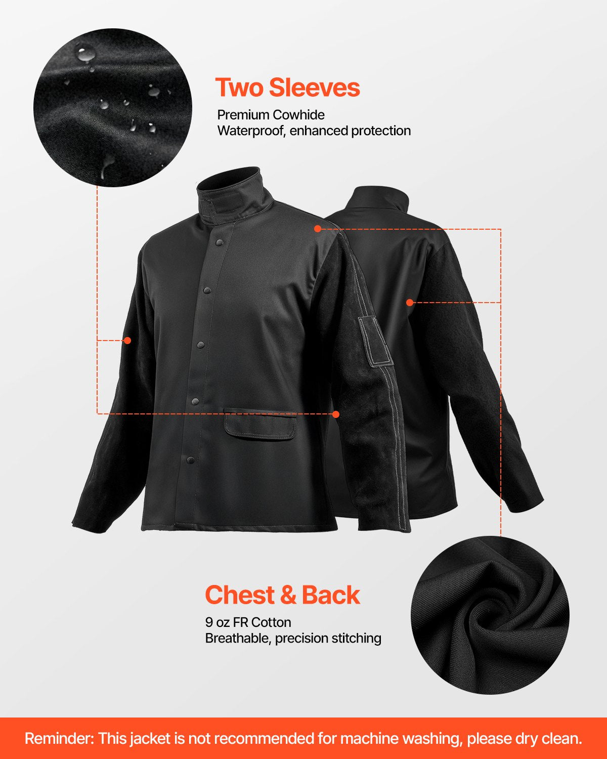 Welding Jacket Flame-Resistant L Split Cowhide Leather FR Cotton