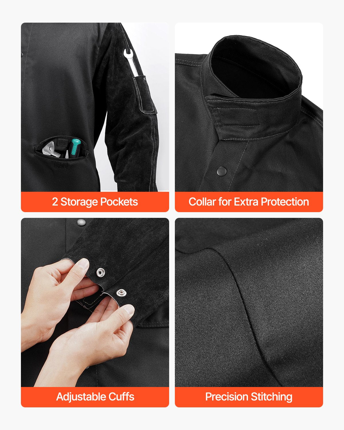 Welding Jacket Flame-Resistant L Split Cowhide Leather FR Cotton