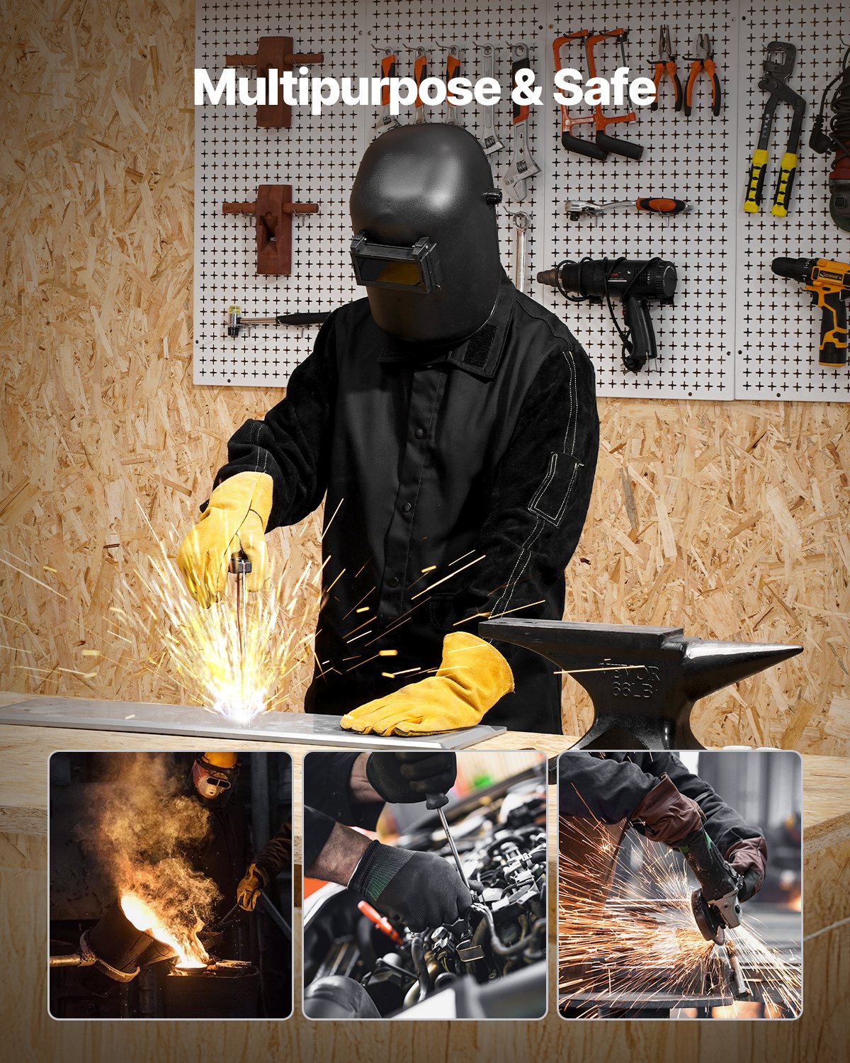 Welding Jacket Flame-Resistant L Split Cowhide Leather FR Cotton