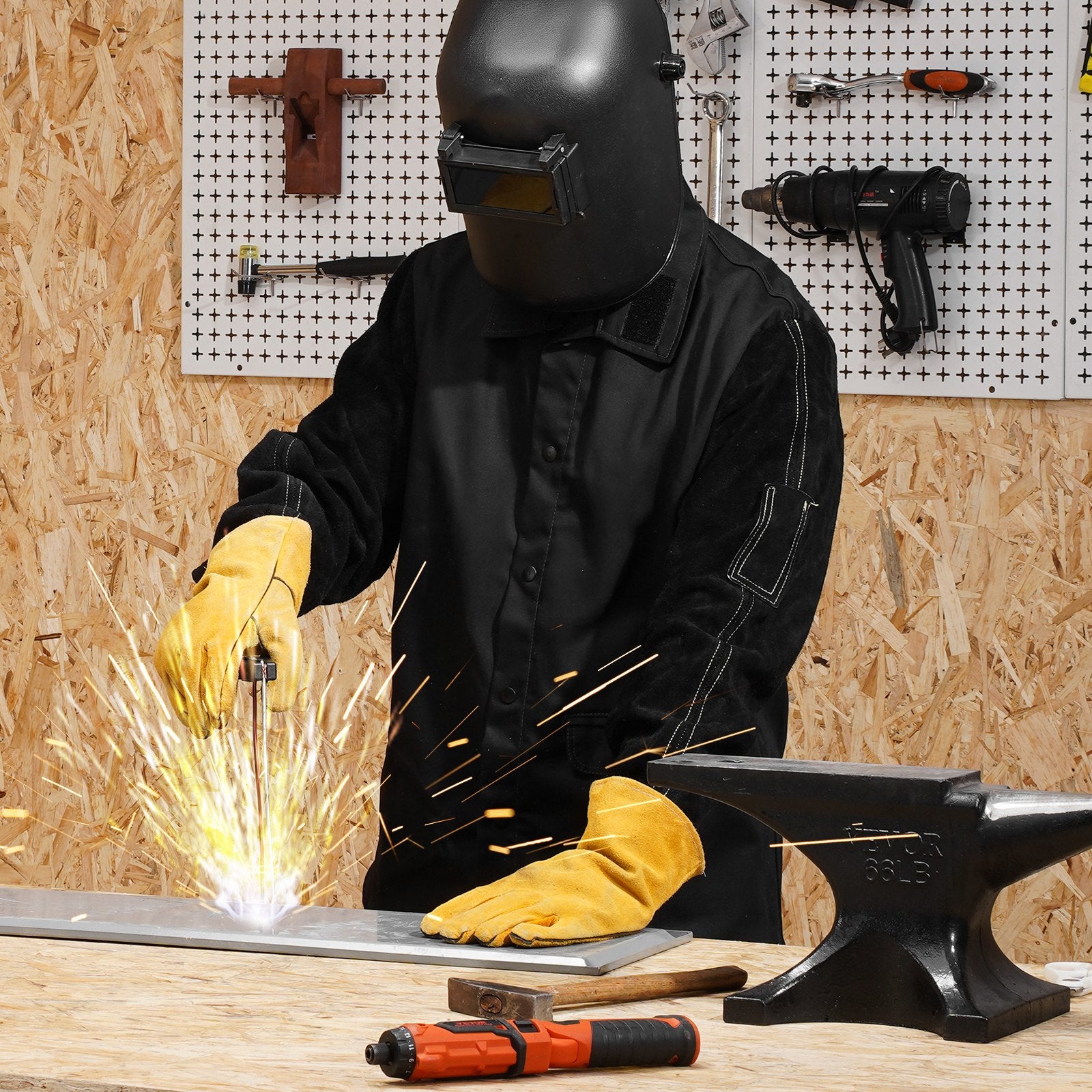 Welding Jacket Flame-Resistant L Split Cowhide Leather FR Cotton