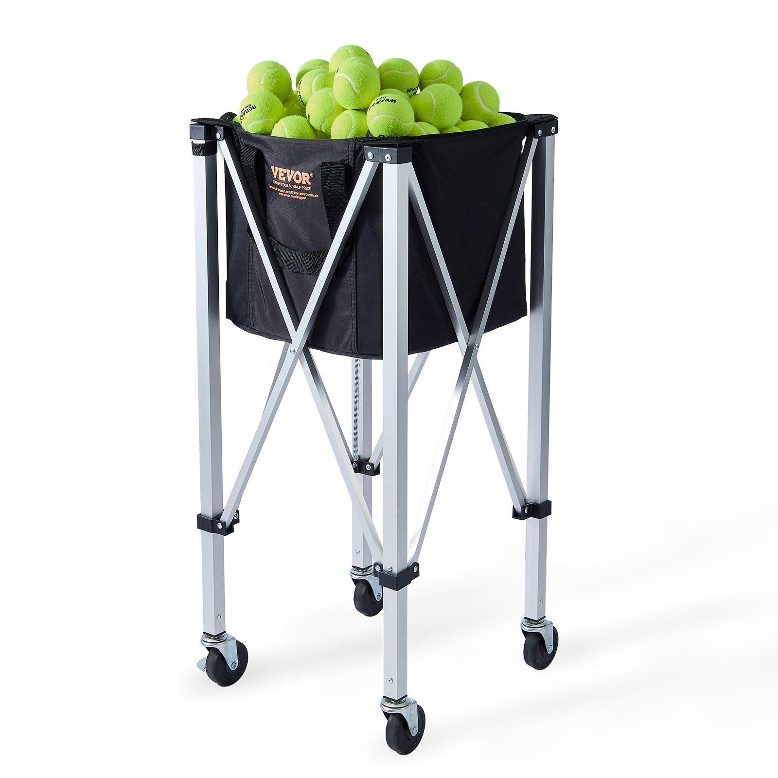 Foldable Tennis Ball Hopper 150 Balls Aluminum Alloy Basket Cart with Wheels