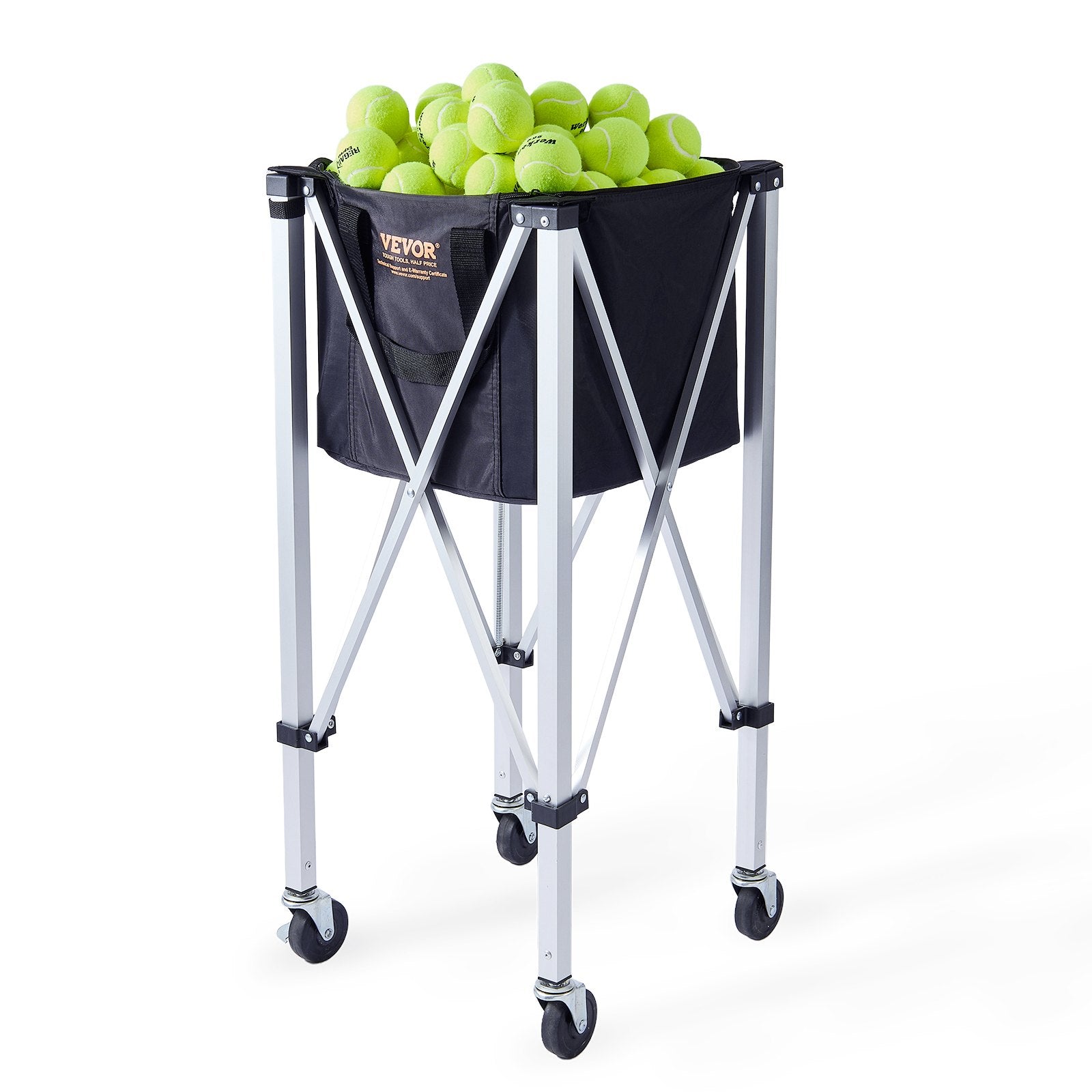 Foldable Tennis Ball Hopper 180 Balls Aluminum Alloy Basket Cart with Wheels