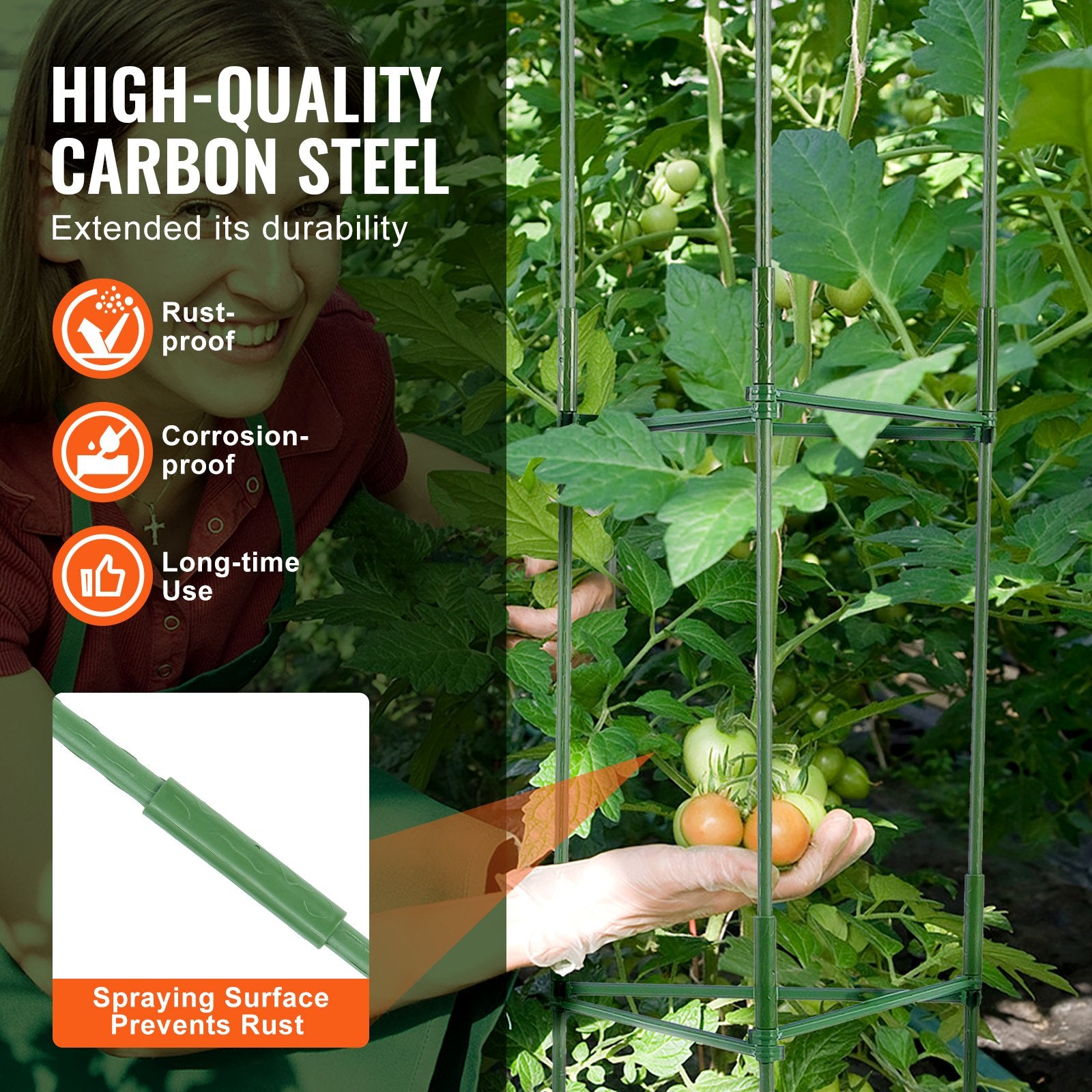 Tomato Cages 6 Packs Stackable 1230mm Trellis Plant Stakes Support for Garden