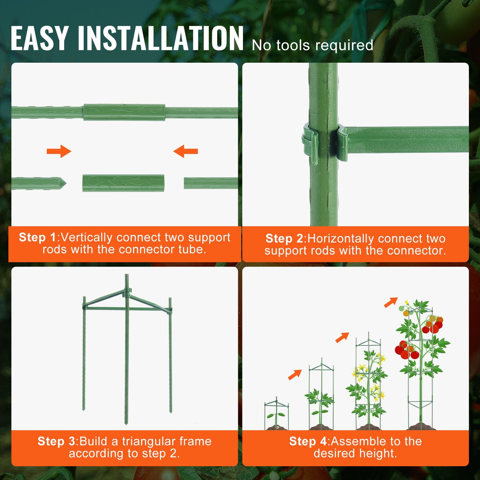 Tomato Cages 6 Packs Stackable 1230mm Trellis Plant Stakes Support for Garden