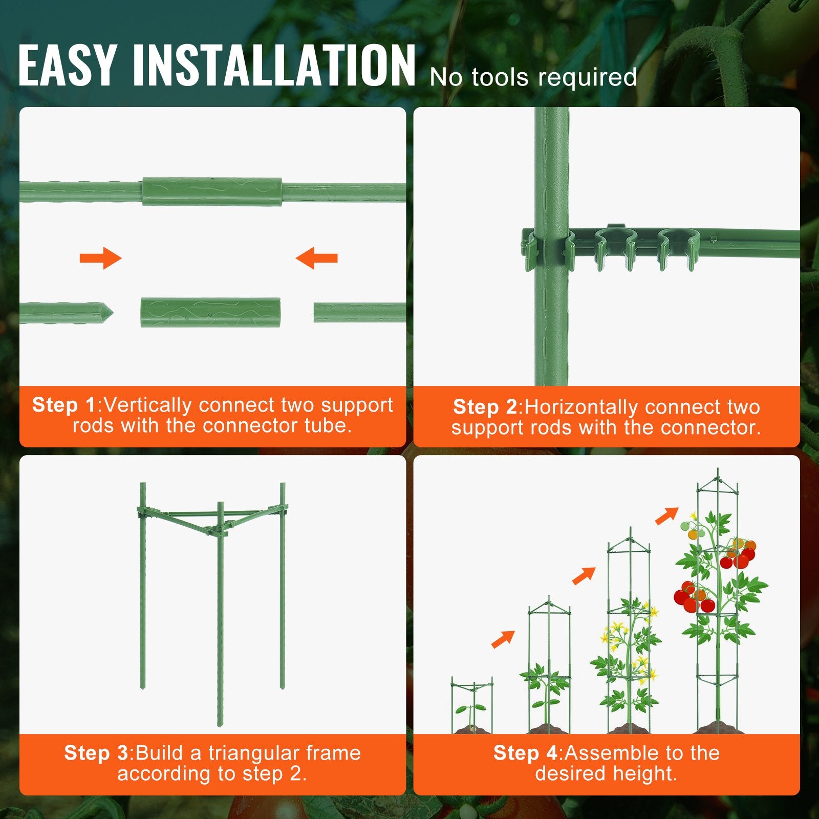 Tomato Cages 4 Packs Stackable 1620mm Trellis Plant Stakes Support for Gardens