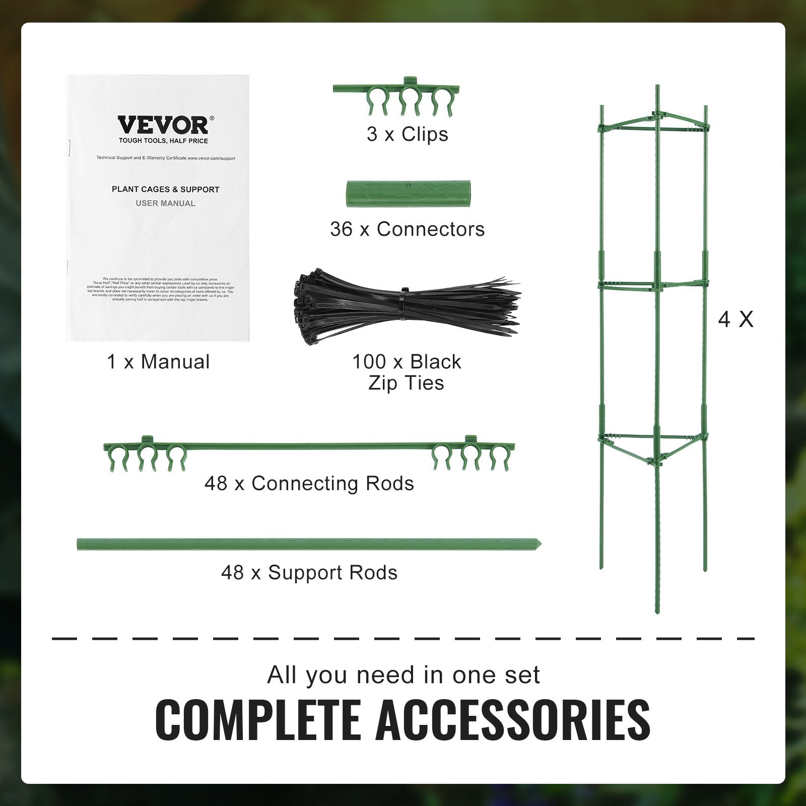 Tomato Cages 4 Packs Stackable 1620mm Trellis Plant Stakes Support for Gardens
