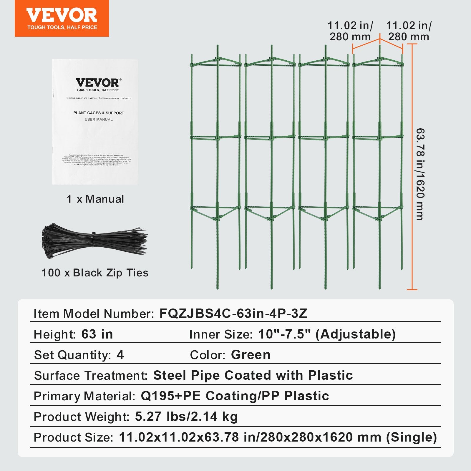 Tomato Cages 4 Packs Stackable 1620mm Trellis Plant Stakes Support for Gardens