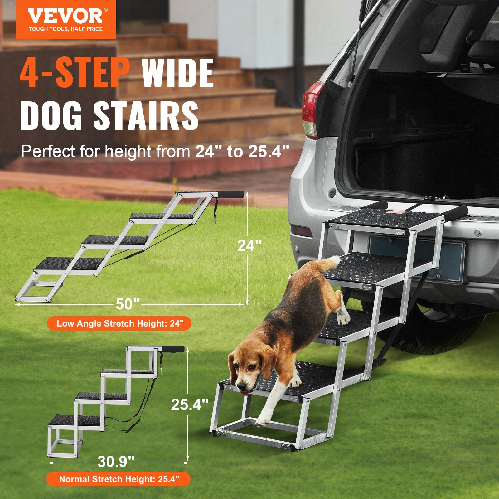 Dog Stair for Cars 4-Step Folding Ramp Nonslip Lightweight Aluminum 150 lbs