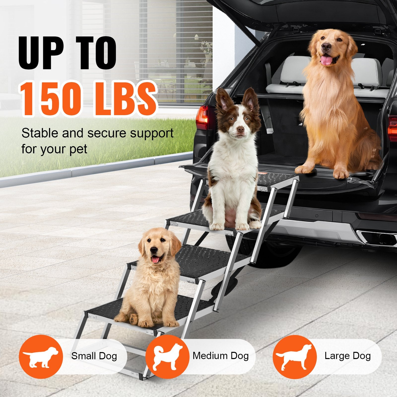 Dog Stair for Cars 4-Step Folding Ramp Nonslip Lightweight Aluminum 150 lbs