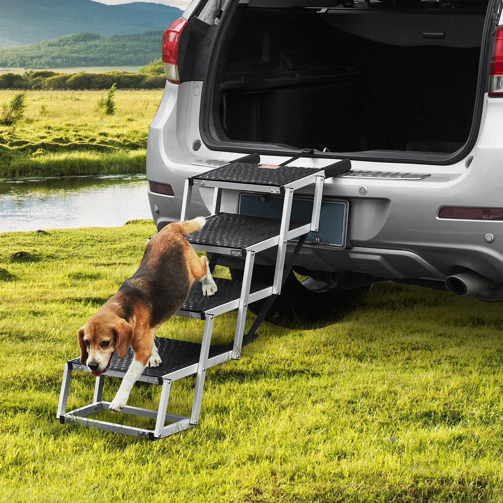 Dog Stair for Cars 4-Step Folding Ramp Nonslip Lightweight Aluminum 150 lbs