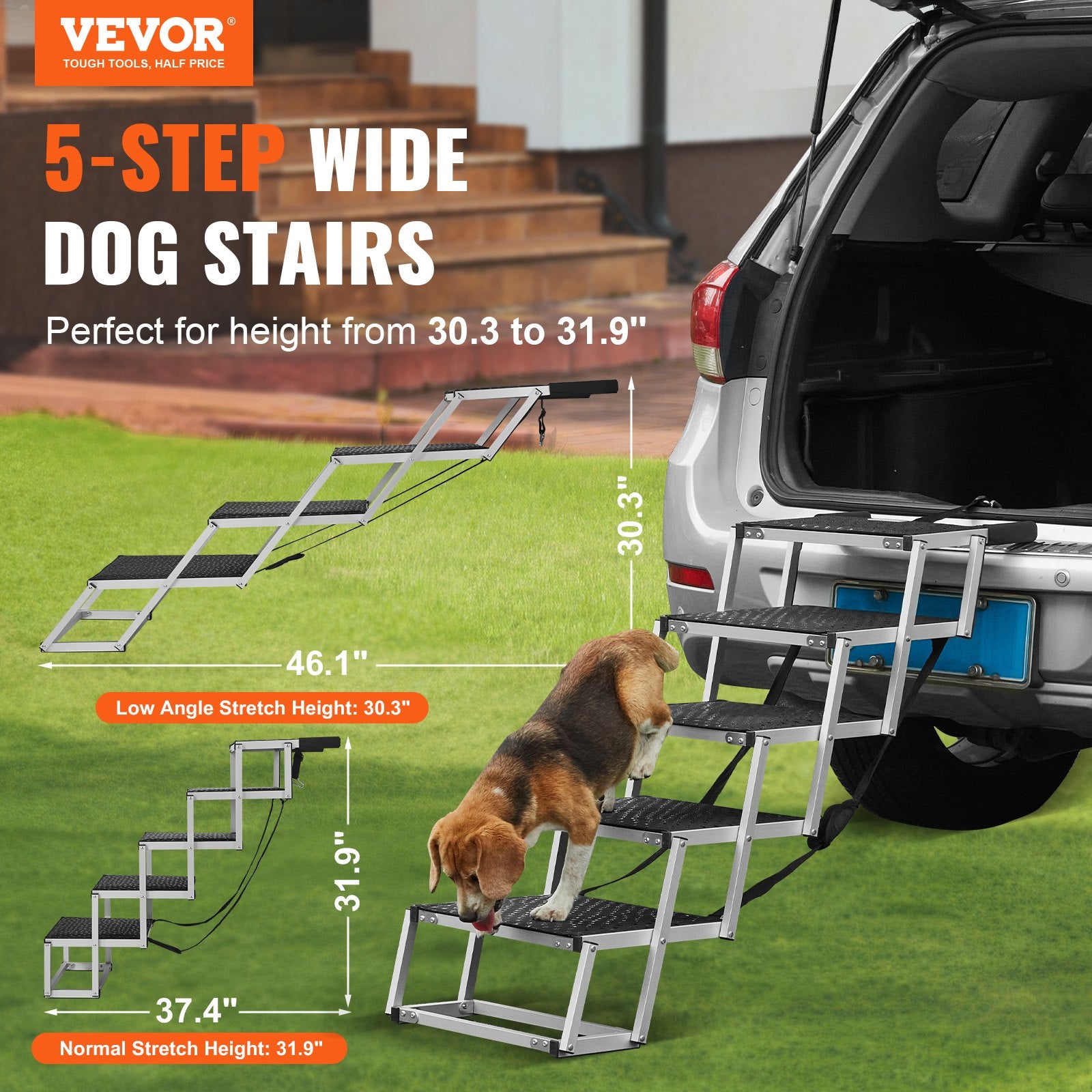 Dog Stair for Cars 5-Step Folding Ramp Nonslip Lightweight Aluminum 150 lbs