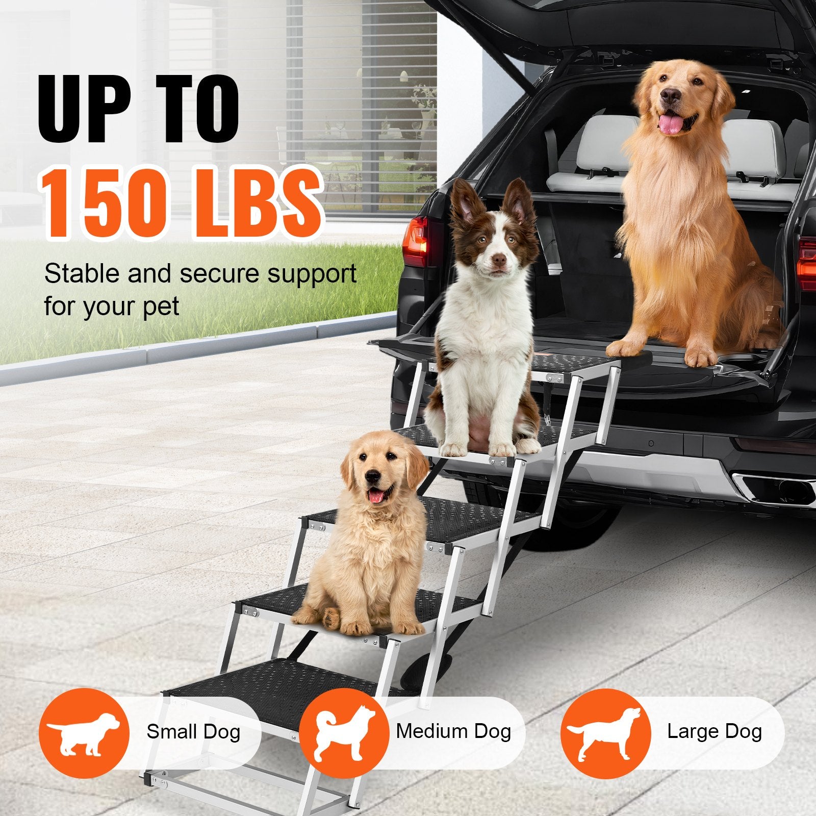 Dog Stair for Cars 5-Step Folding Ramp Nonslip Lightweight Aluminum 150 lbs