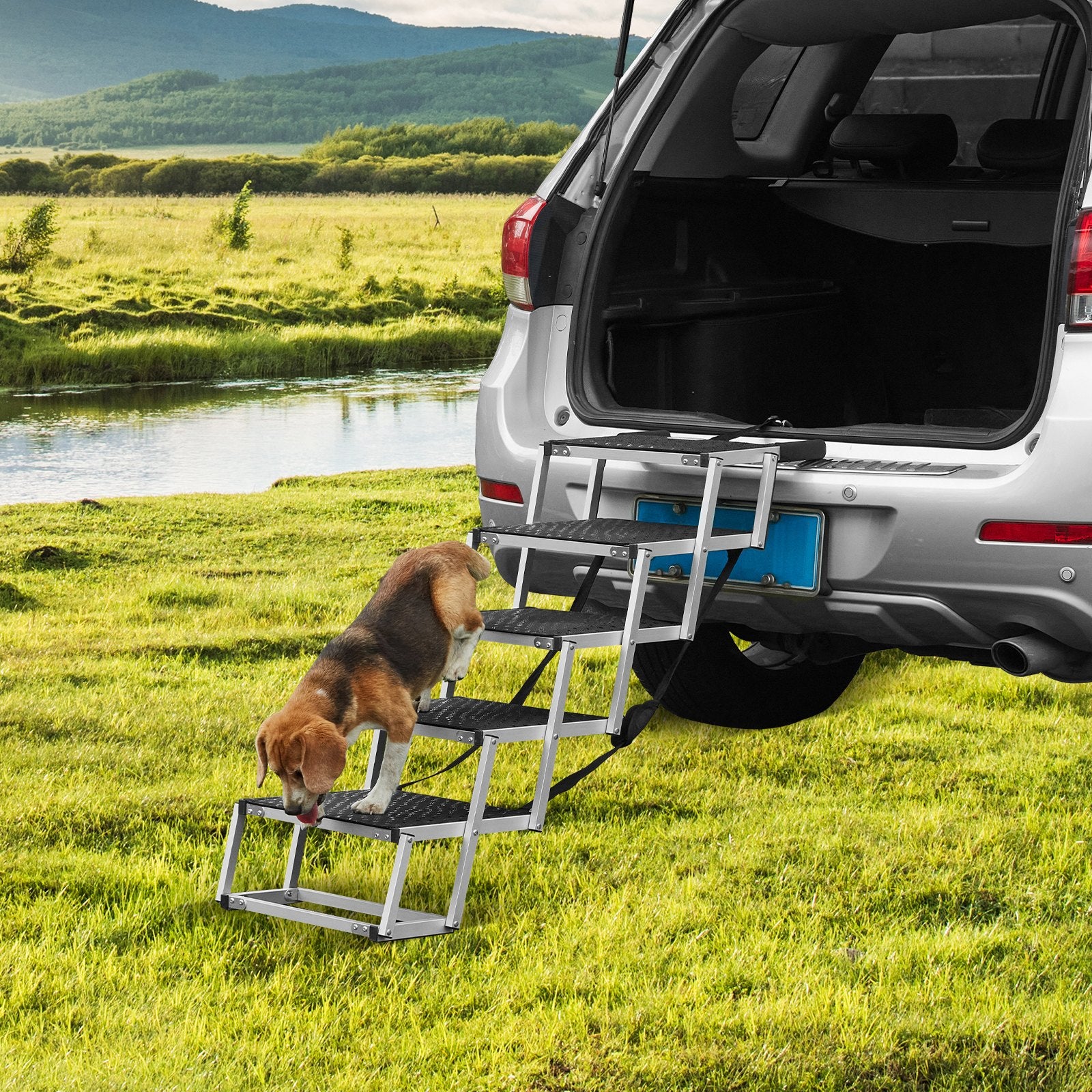 Dog Stair for Cars 5-Step Folding Ramp Nonslip Lightweight Aluminum 150 lbs