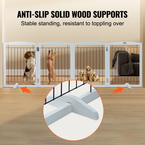 VEVOR Freestanding Dog Gate 32" H x 96.5" W Foldable Pet Barrier - White