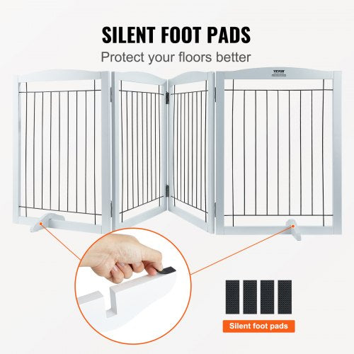 VEVOR Freestanding Dog Gate 32" H x 96.5" W Foldable Pet Barrier - White