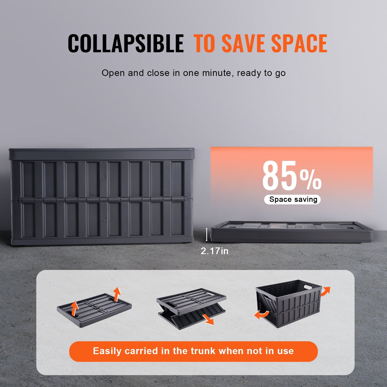 Storage Bins Collapsible 3-Pack 65L with Lids Foldable Heavy Duty Plastic