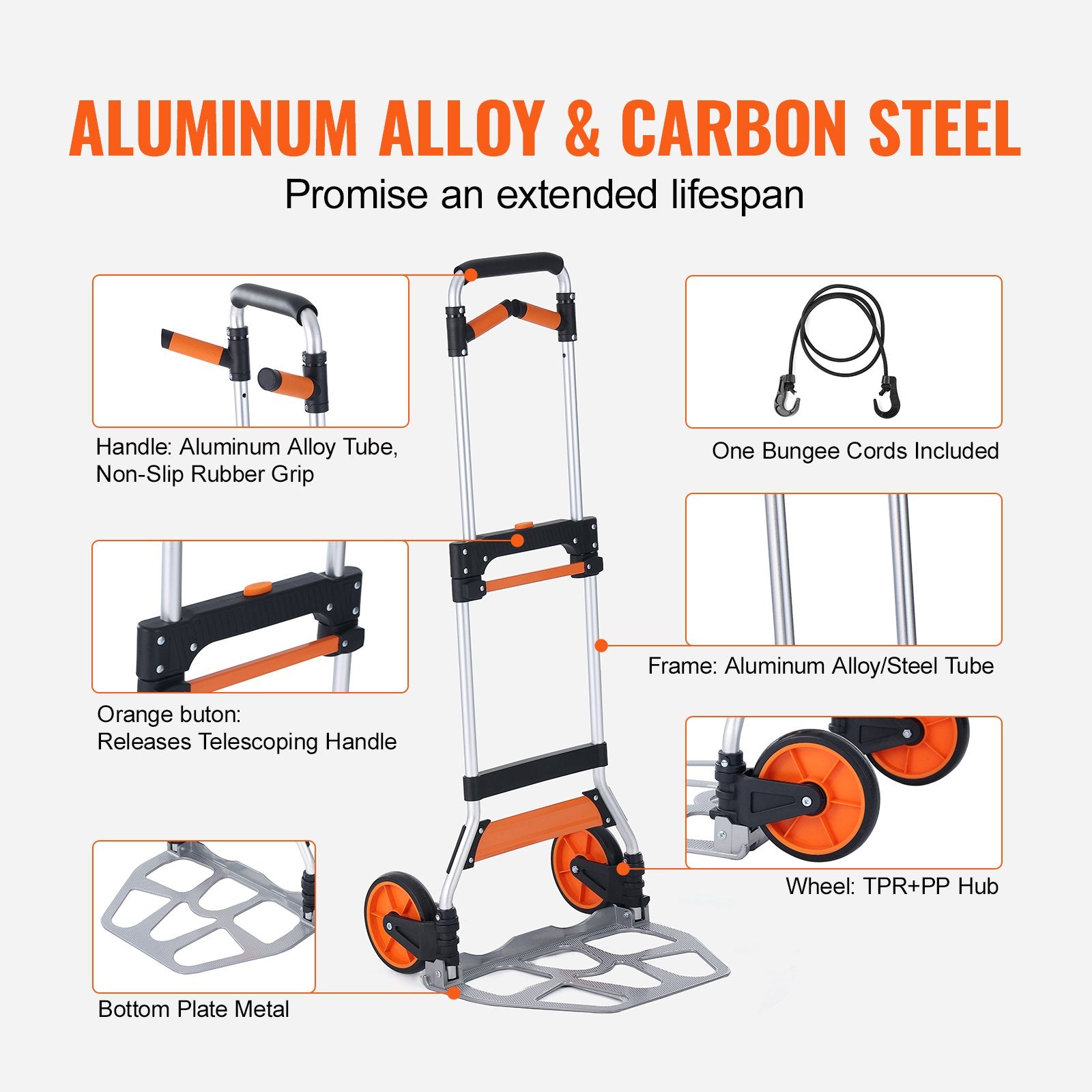 Hand Truck Folding 140kg Load Aluminum Portable Convertible Dolly with Wheels